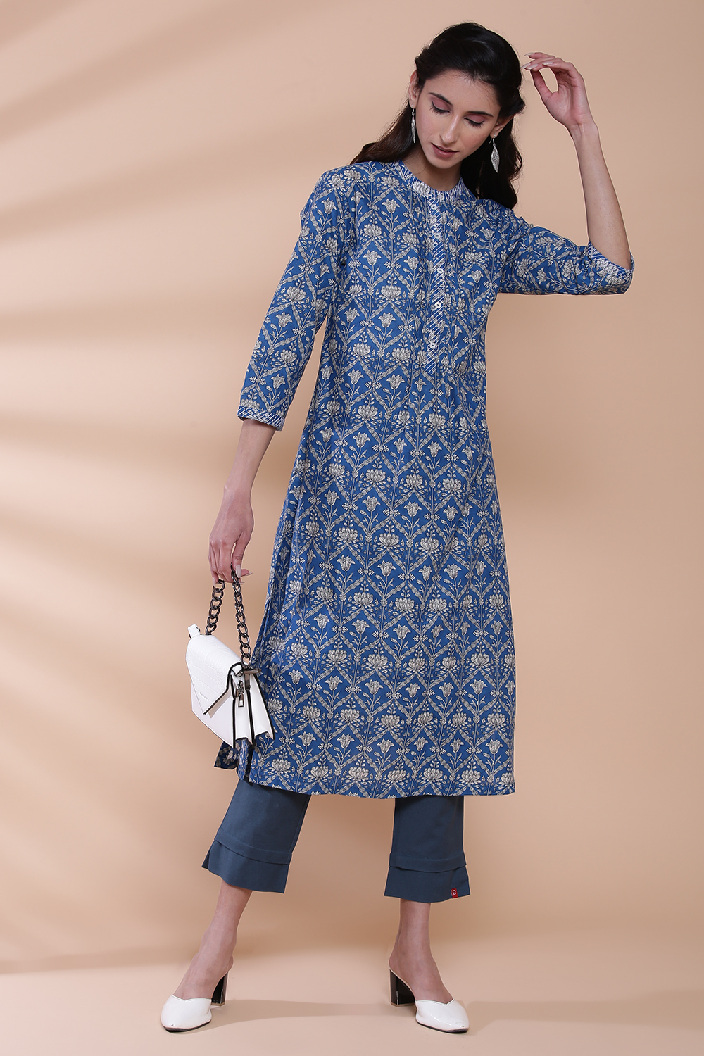 Pink Cotton A-Line Printed Kurta image number 4