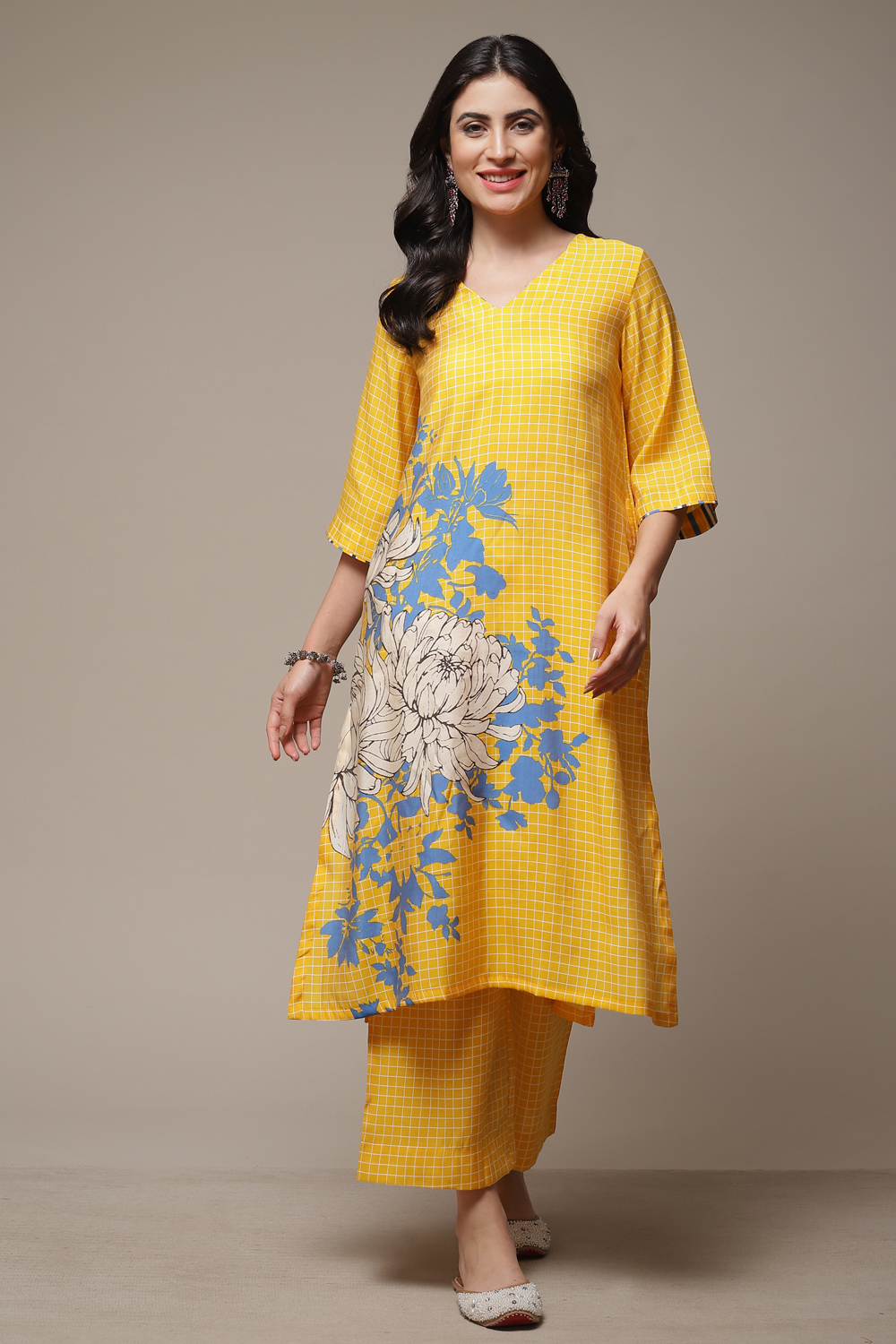 Yellow Viscose Straight Printed 2 Piece Set image number 1