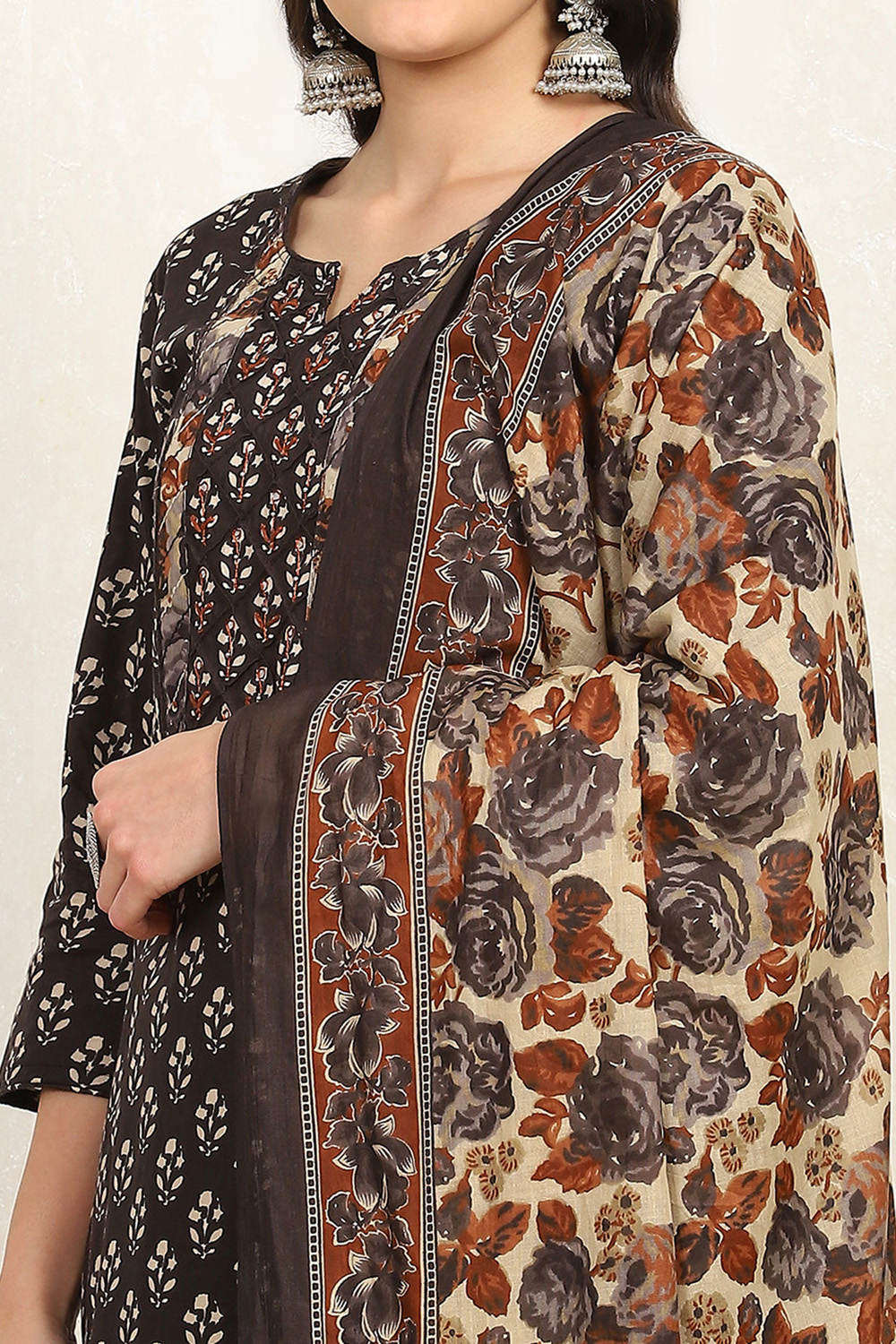 Rust Cotton Unstitched Suit Set image number 2