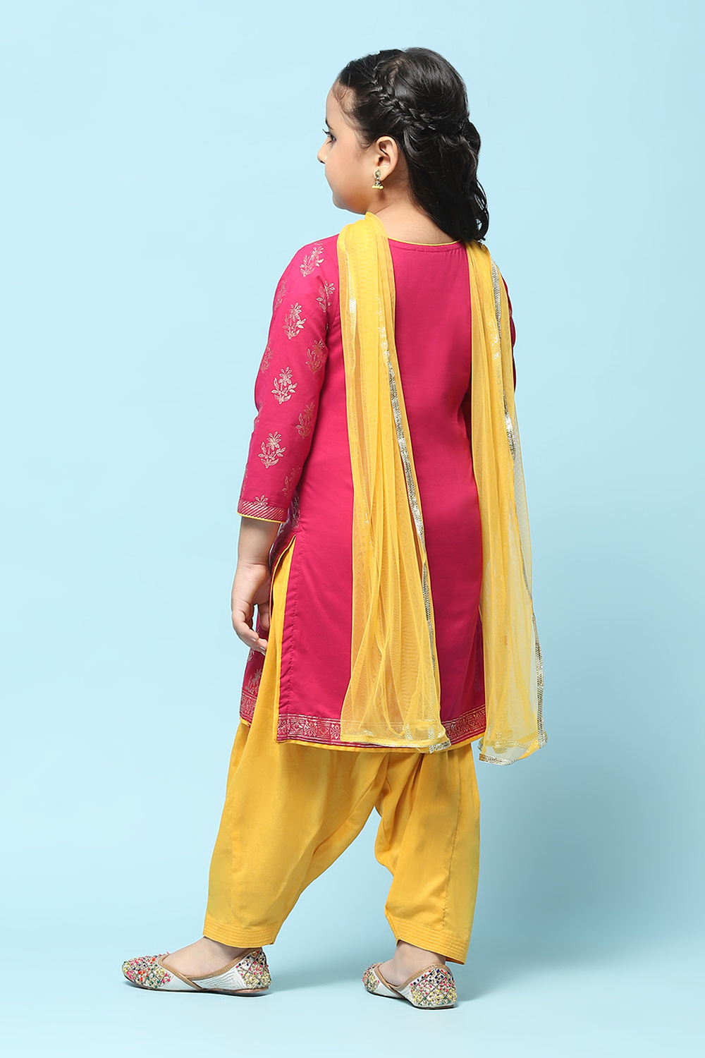 Fuchsia Cotton Straight Printed Kurta Patiyala Salwar Suit Set image number 5