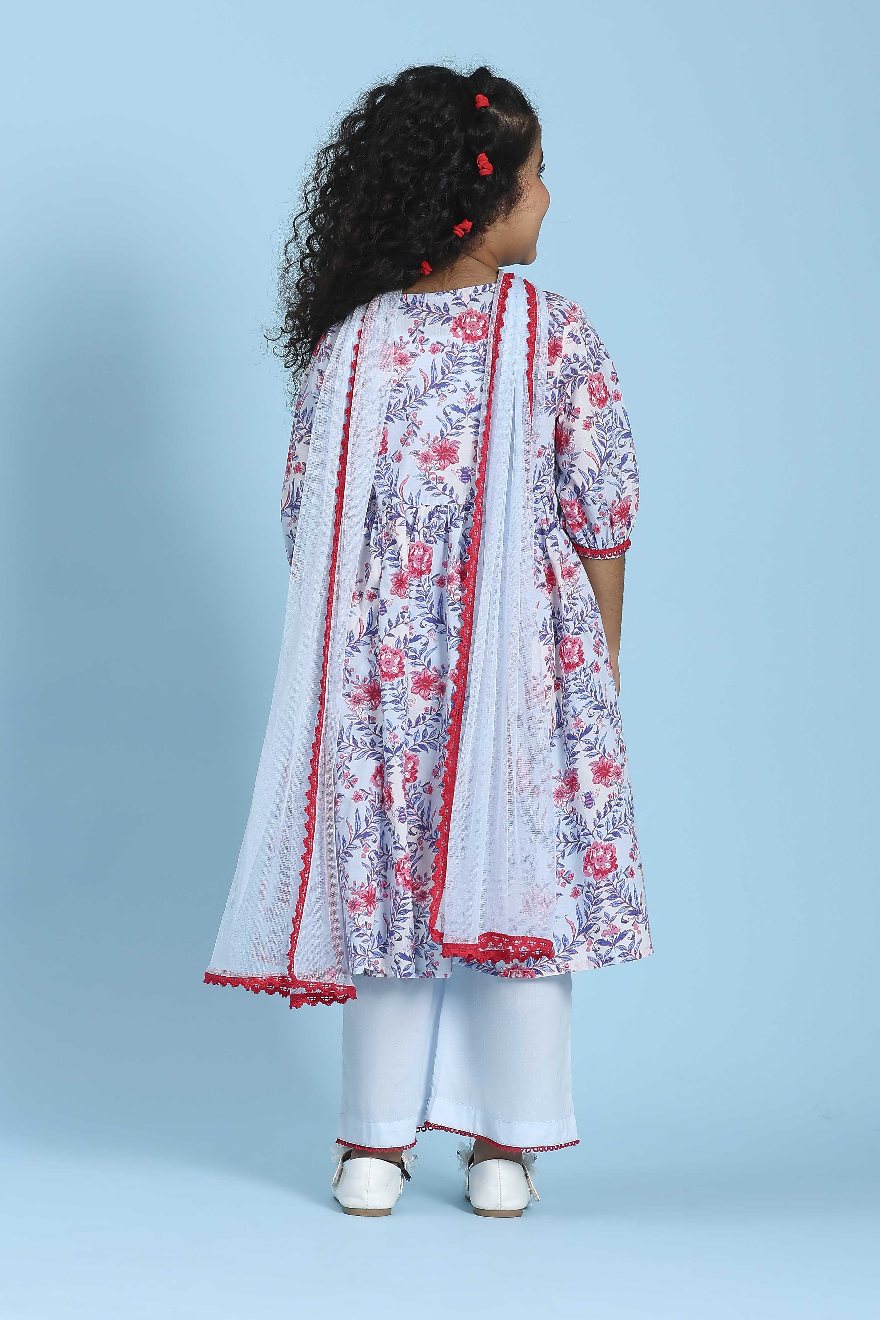 Blue Cotton Printed Anarkali Suit Set image number 4