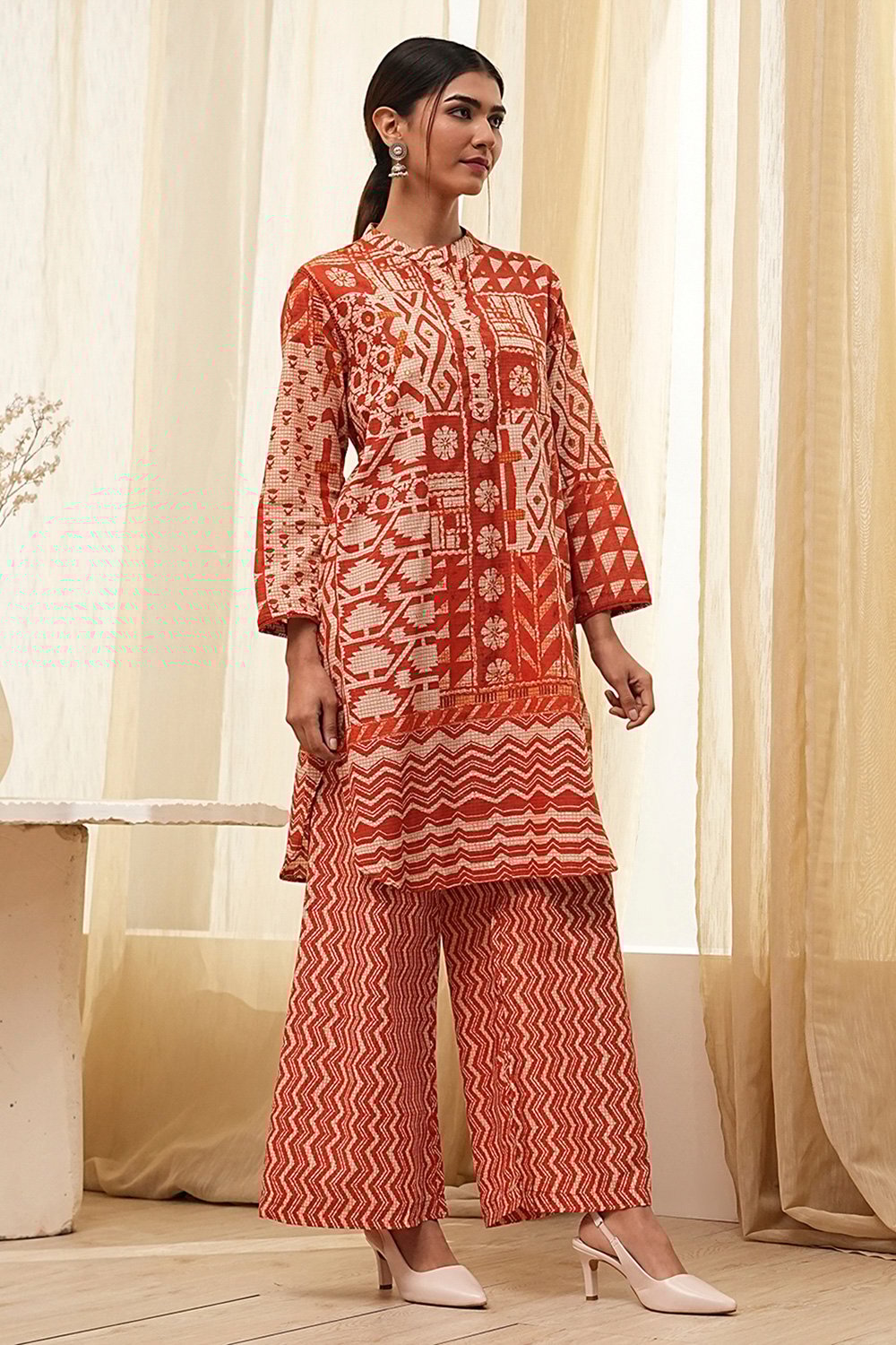 Rust Pure Cotton Printed Kurta Set image number 5