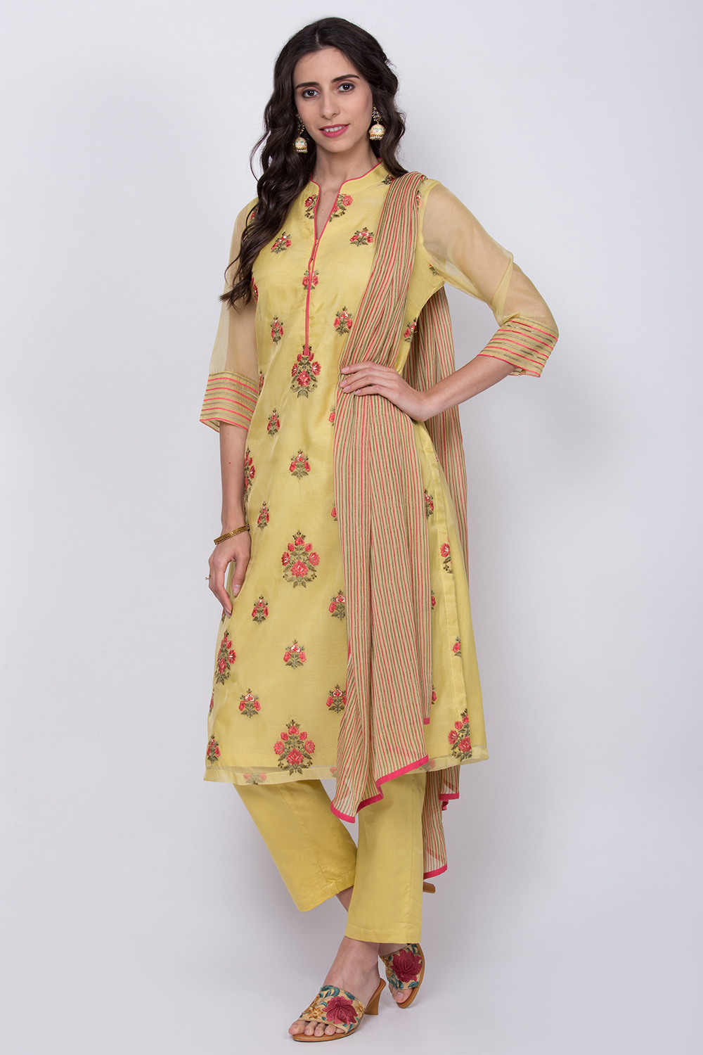 Yellow Art Silk Straight Kurta Pant Suit Set image number 2