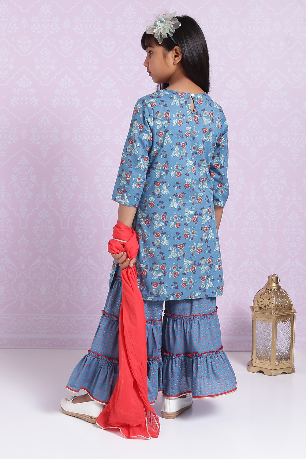 Blue Cotton Sharara Kurta Sharara Suit Set image number 8