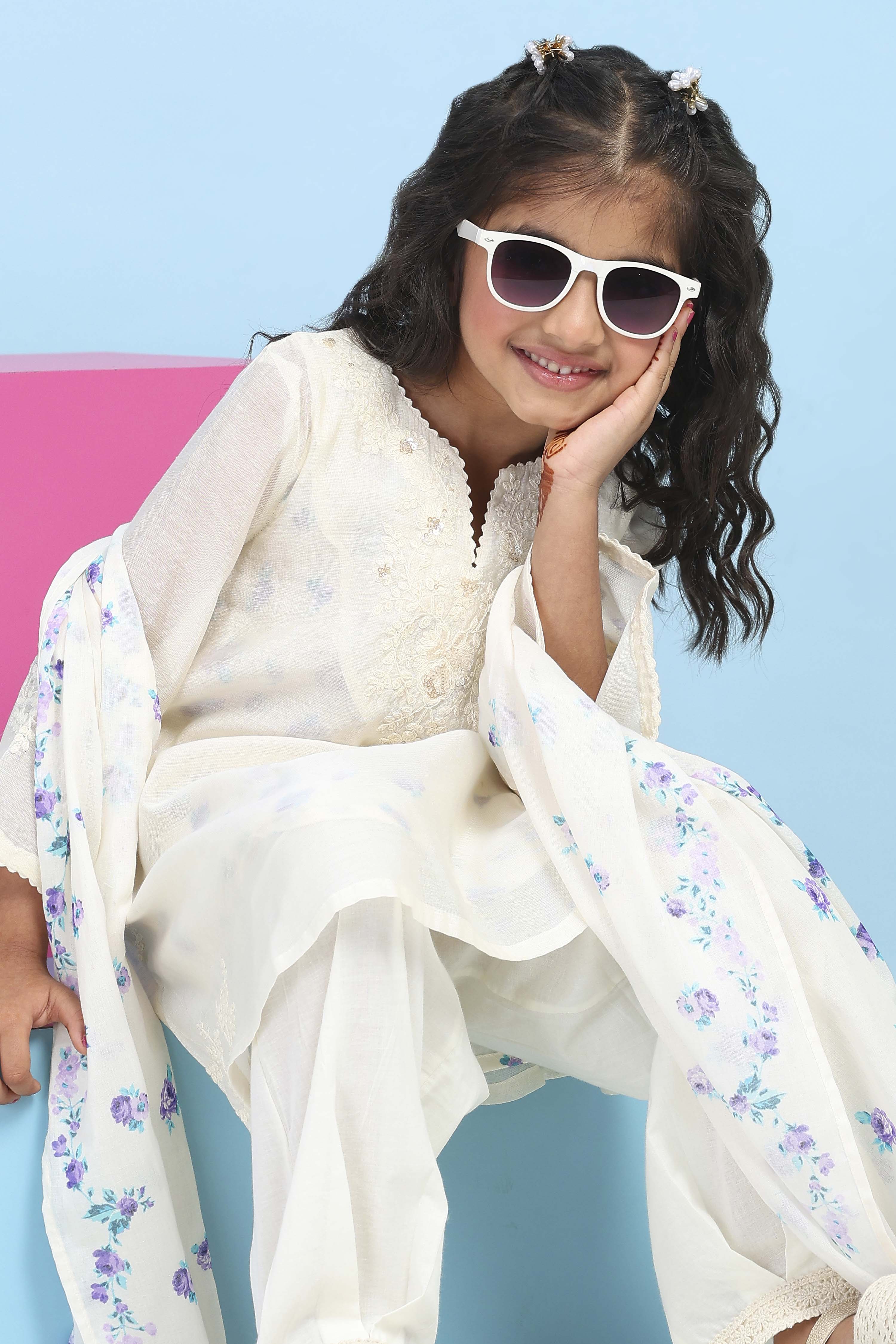 White Poly Chanderi Solid A-Line Suit Set image number 7