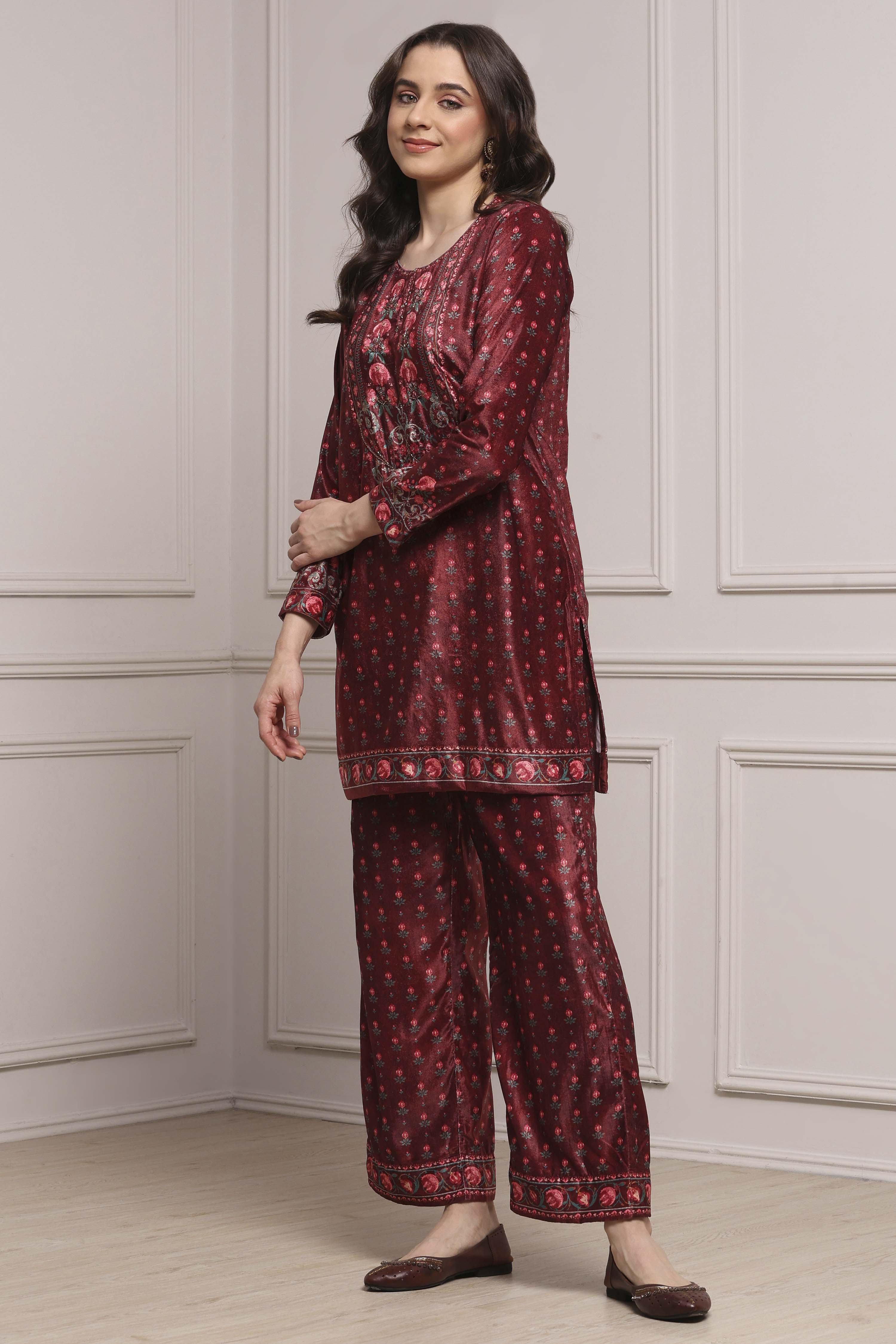 Ochre Yellow Polyester Printed Kurta Pants Set image number 3