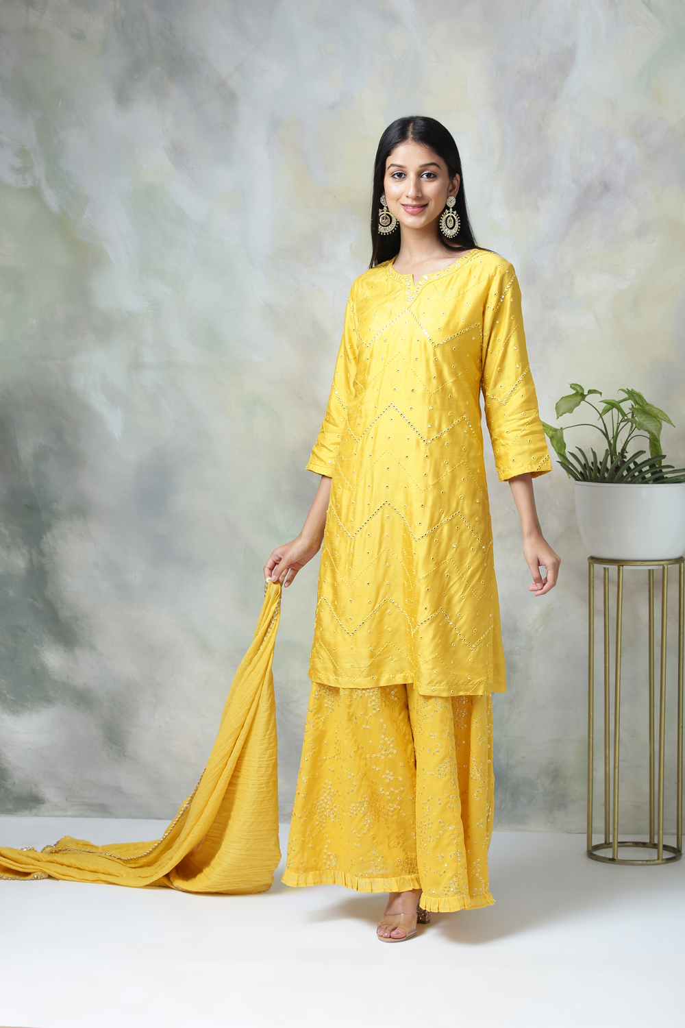 Yellow Viscose Kurta Garara Suit Set image number 4