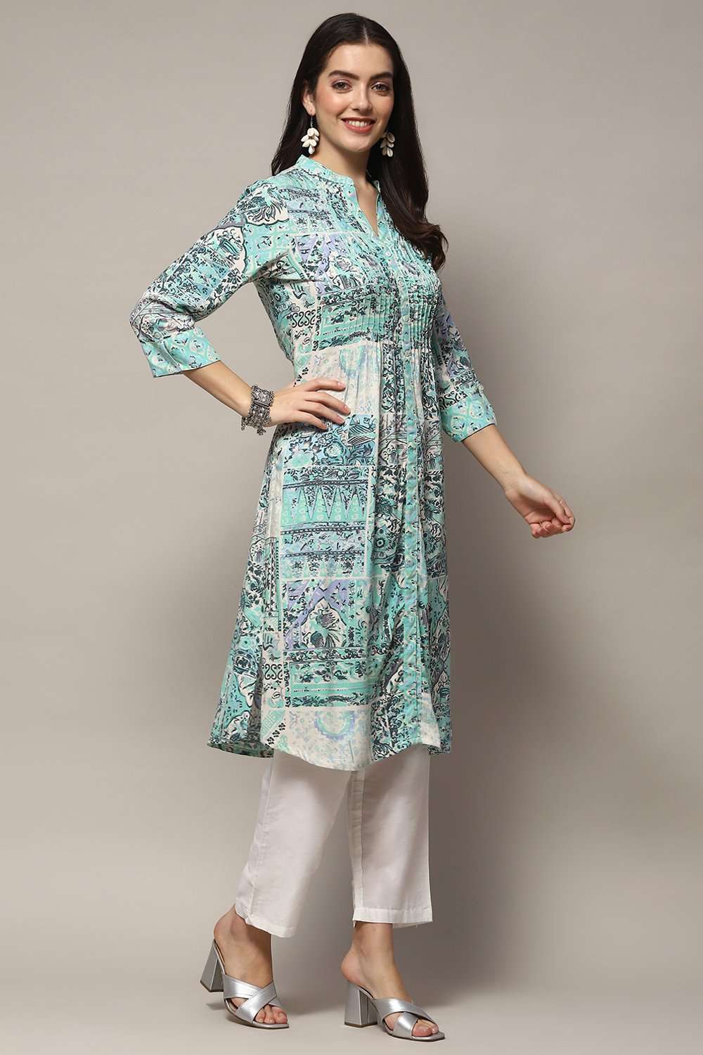 Mint Blue Viscose Straight Kurti image number 4