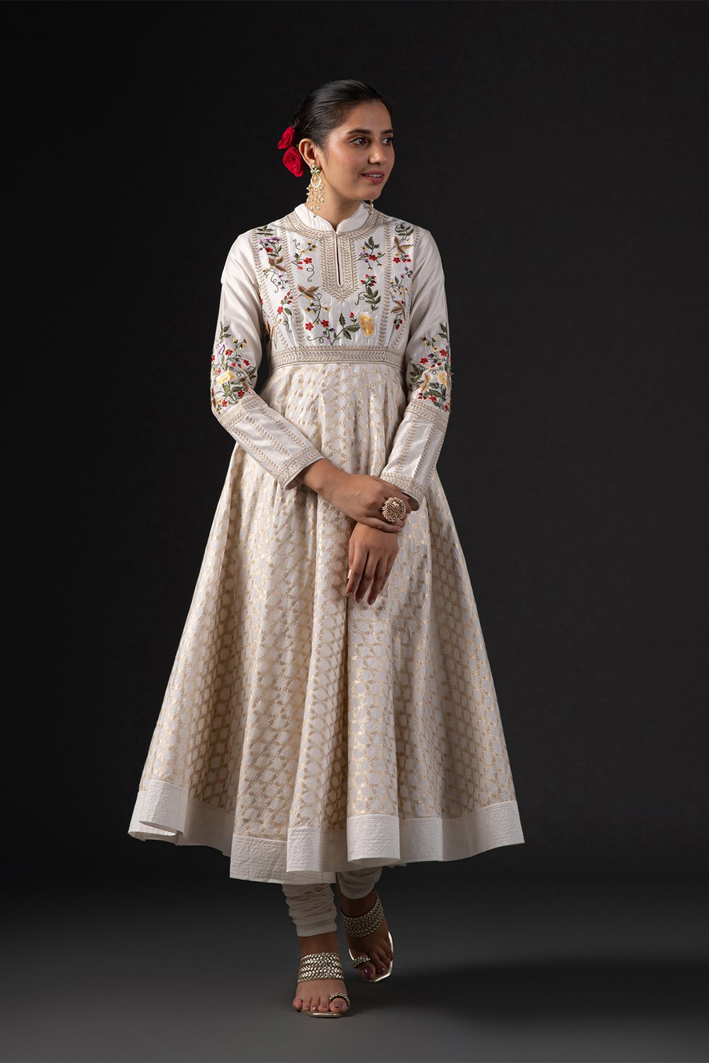 Rohit Bal Off White Cotton Silk Anarkali Embroidered Suit Set image number 7
