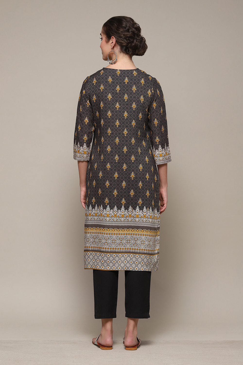 Charcoal LIVA Straight Printed Kurta image number 4