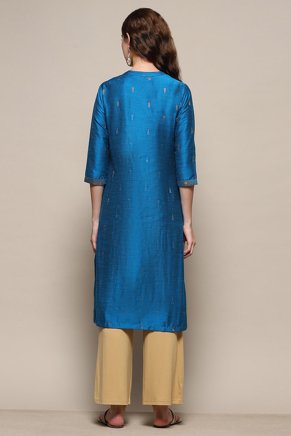 Blue Polyester Straight Kurta image number 3