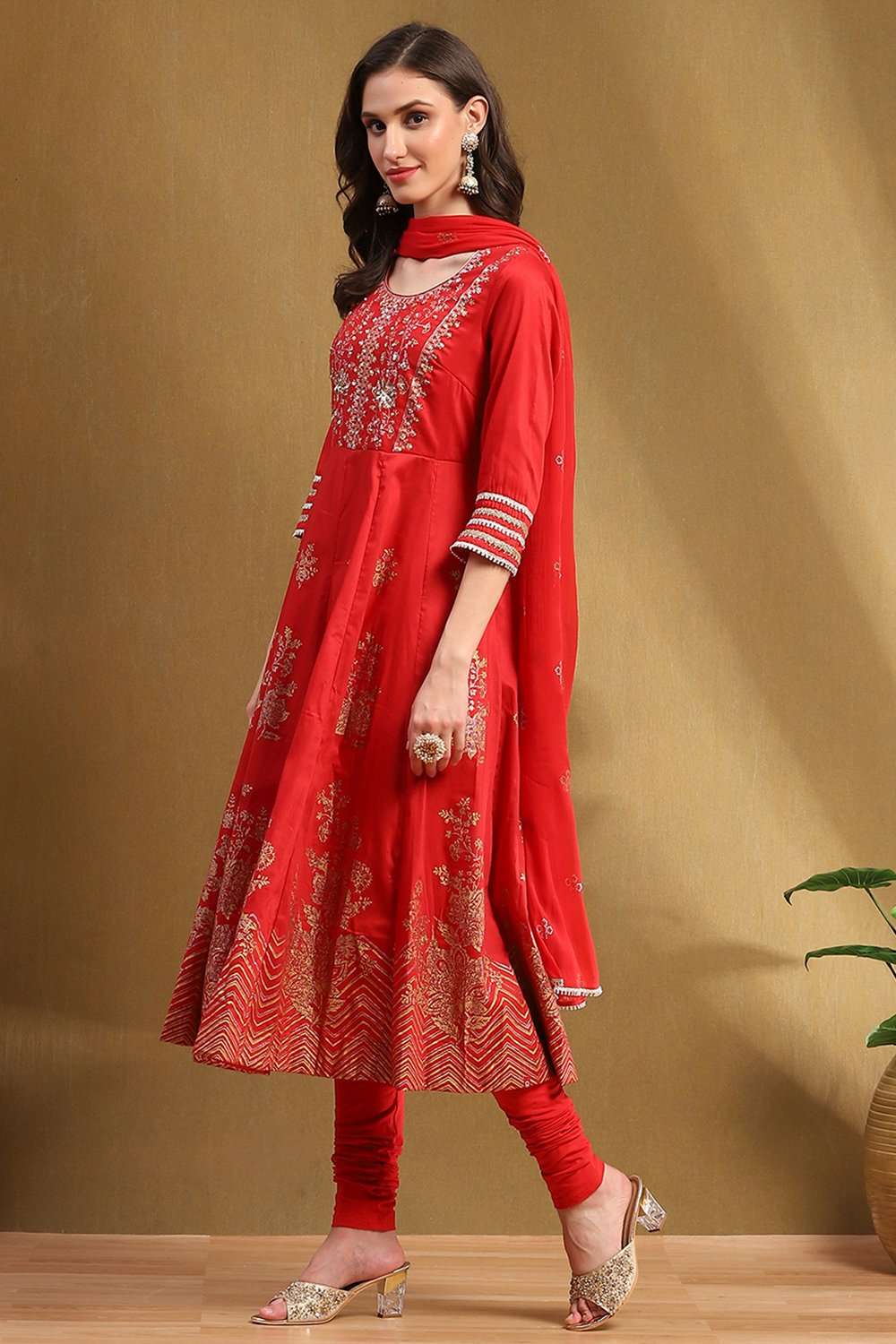 Black Floral Printed Festive Anarkali Suit Set image number 3