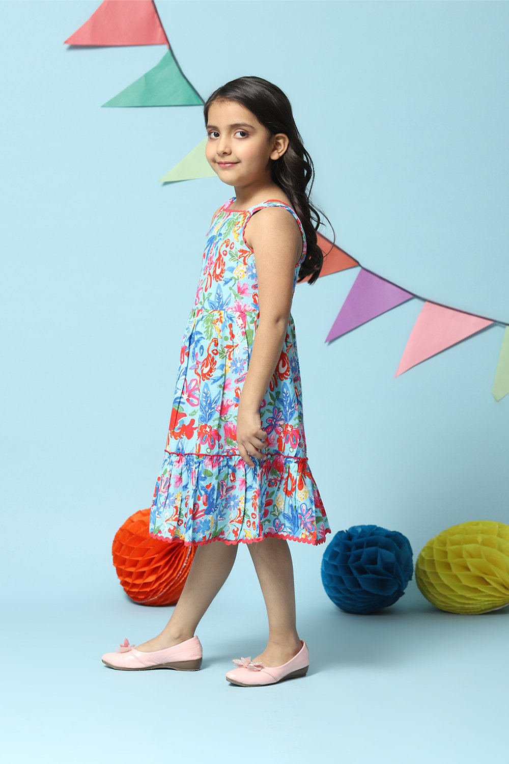 Blue Cotton Tiered Dress image number 2