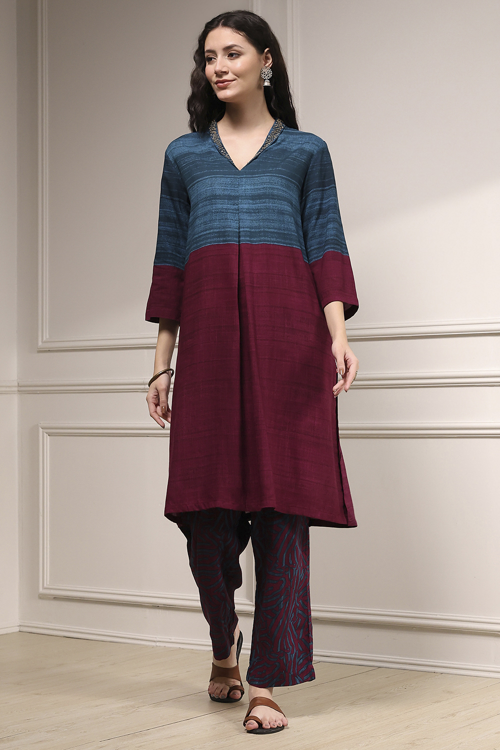 Teal Viscose Rayon Straight Printed Kurta Pants Set image number 6