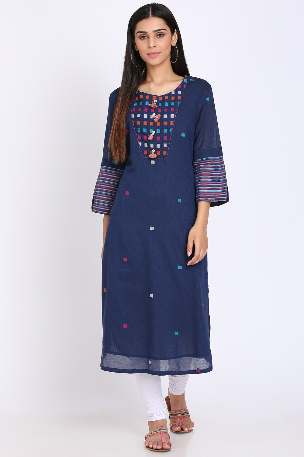 Navy Blue Cotton Straight Yarndyed Kurta image number 0