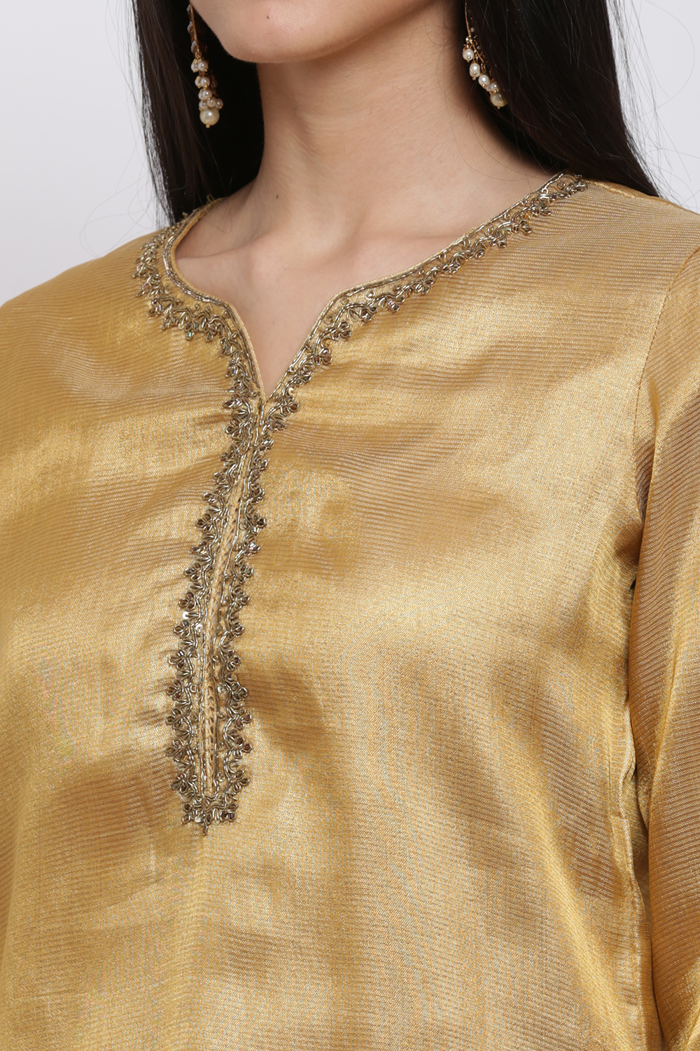 Golden Poly Metallic Yarndyed Kurti image number 1