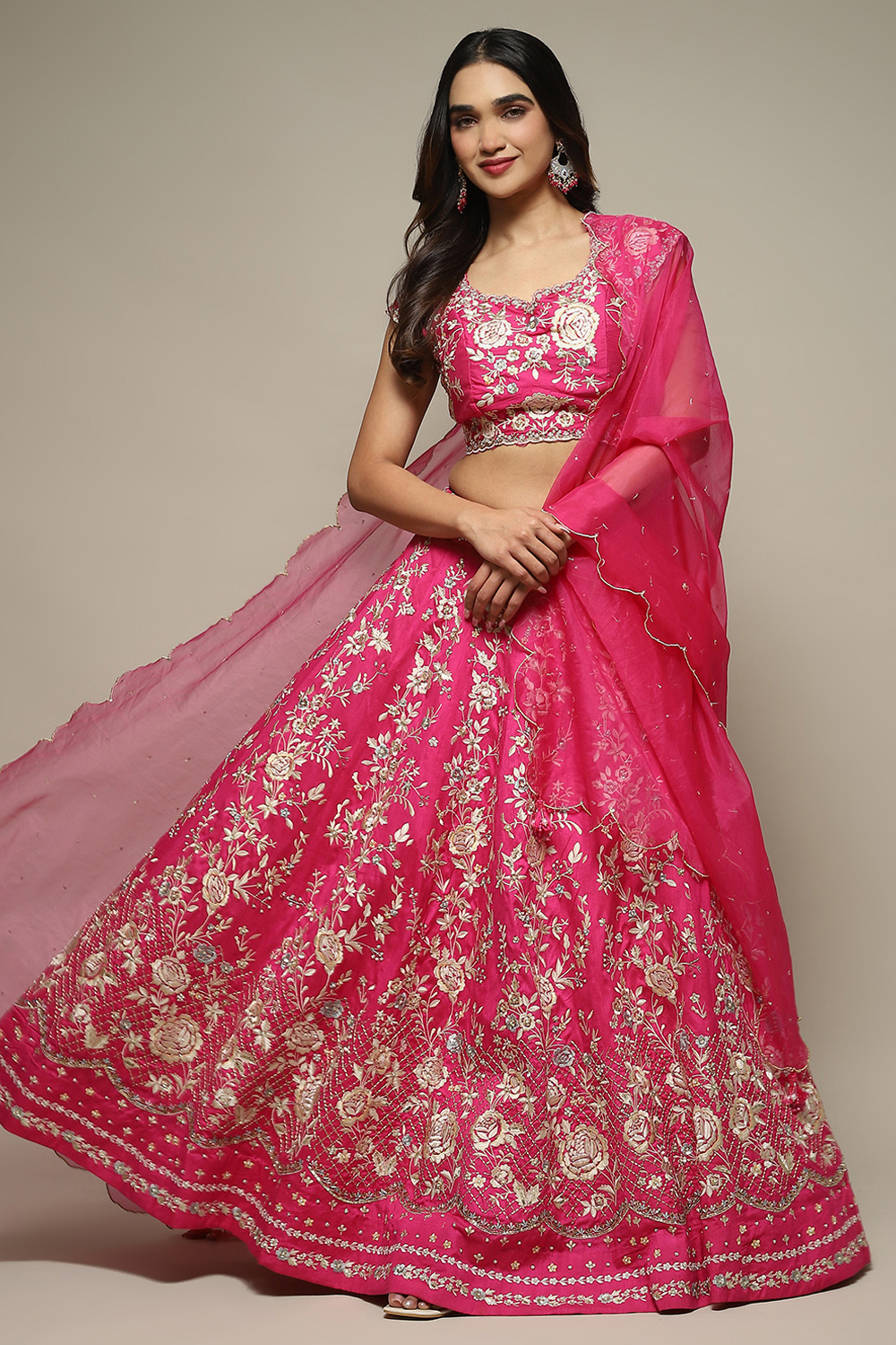 Fuchsia Viscose Embroidered Lehenga Set image number 0