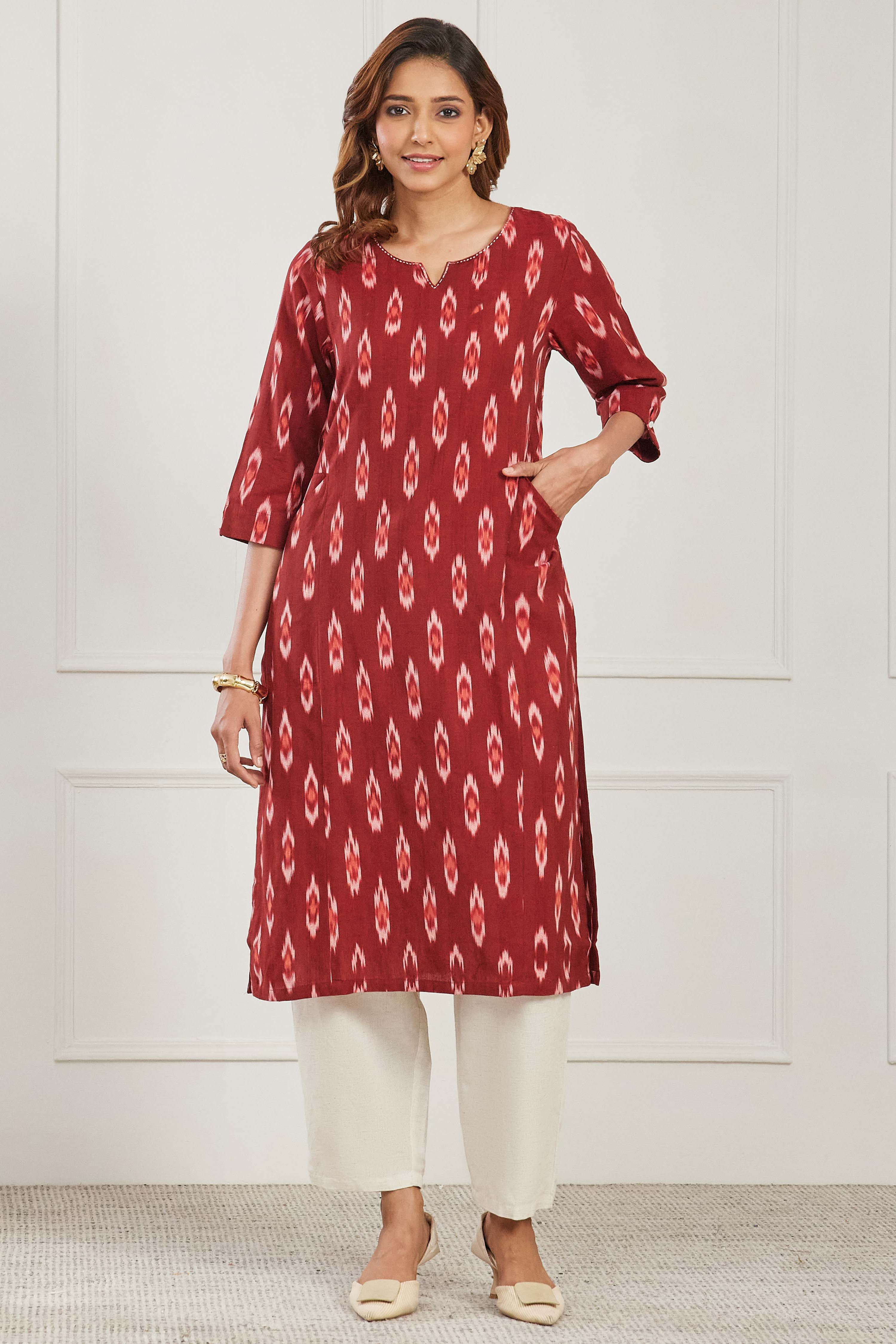 Brown Cotton Straight Kurta image number 0