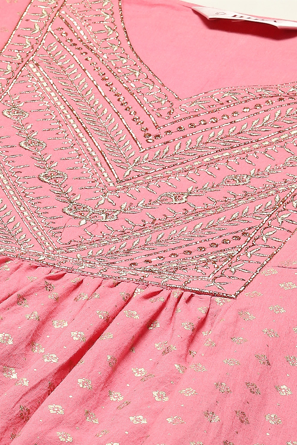 Pink Cotton Gathered Kurta Palazzo Suit Set image number 1