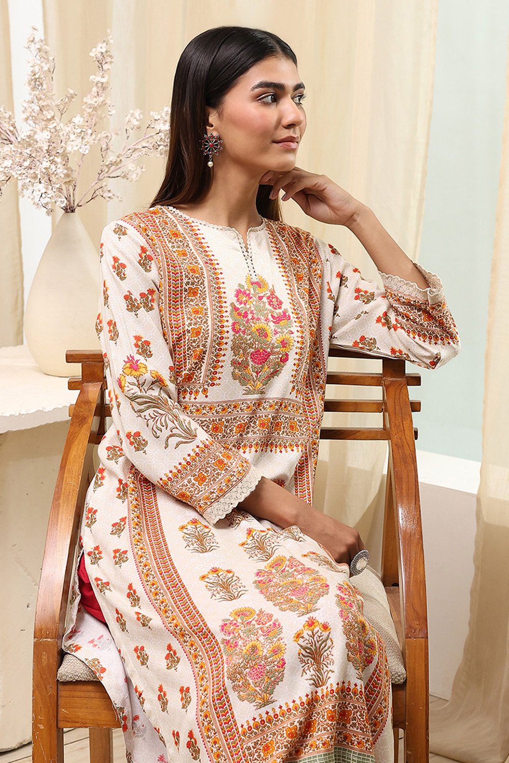 Green Viscose Rayon Straight Printed Kurta image number 6