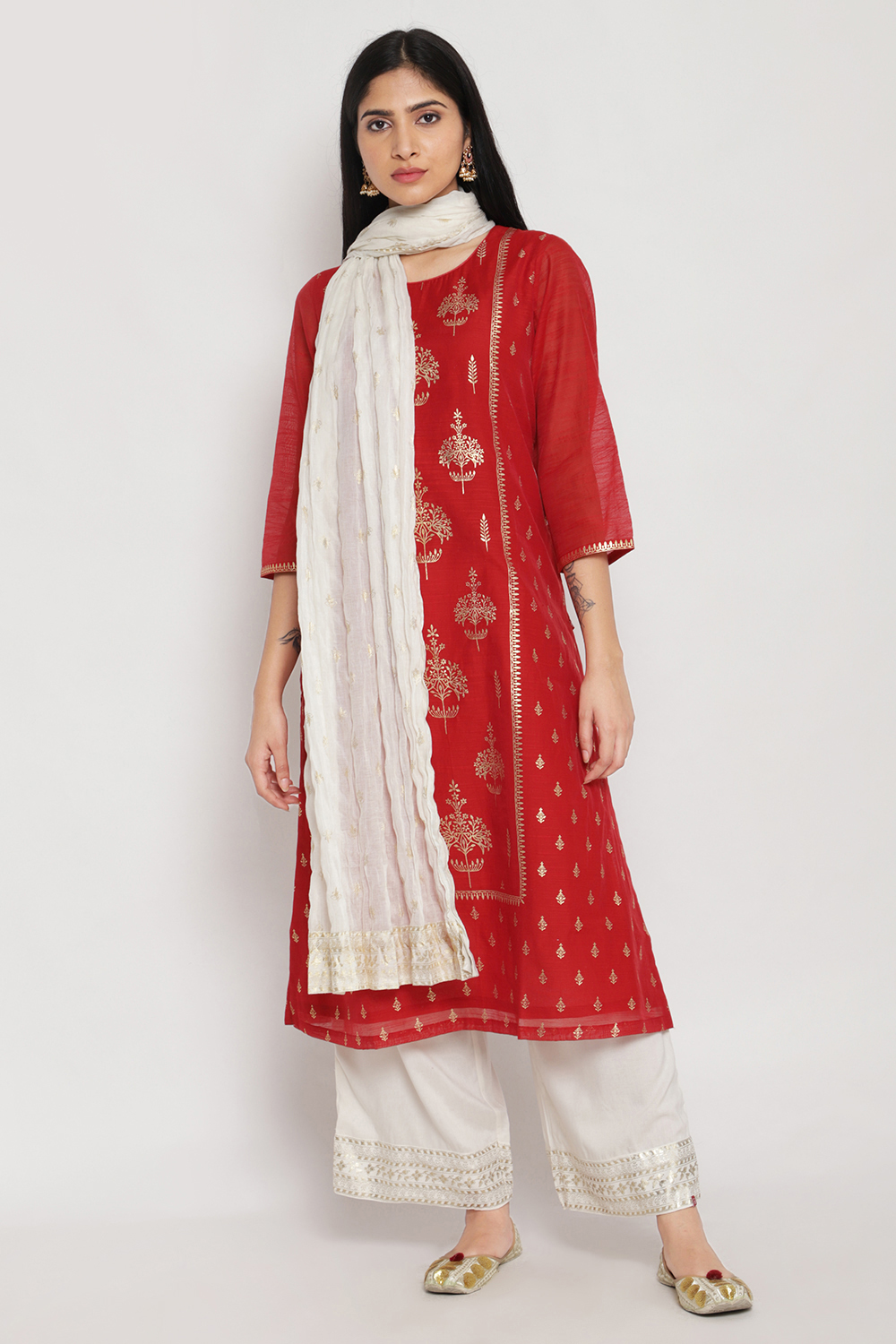 Red Art Silk Printed Kurti image number 1
