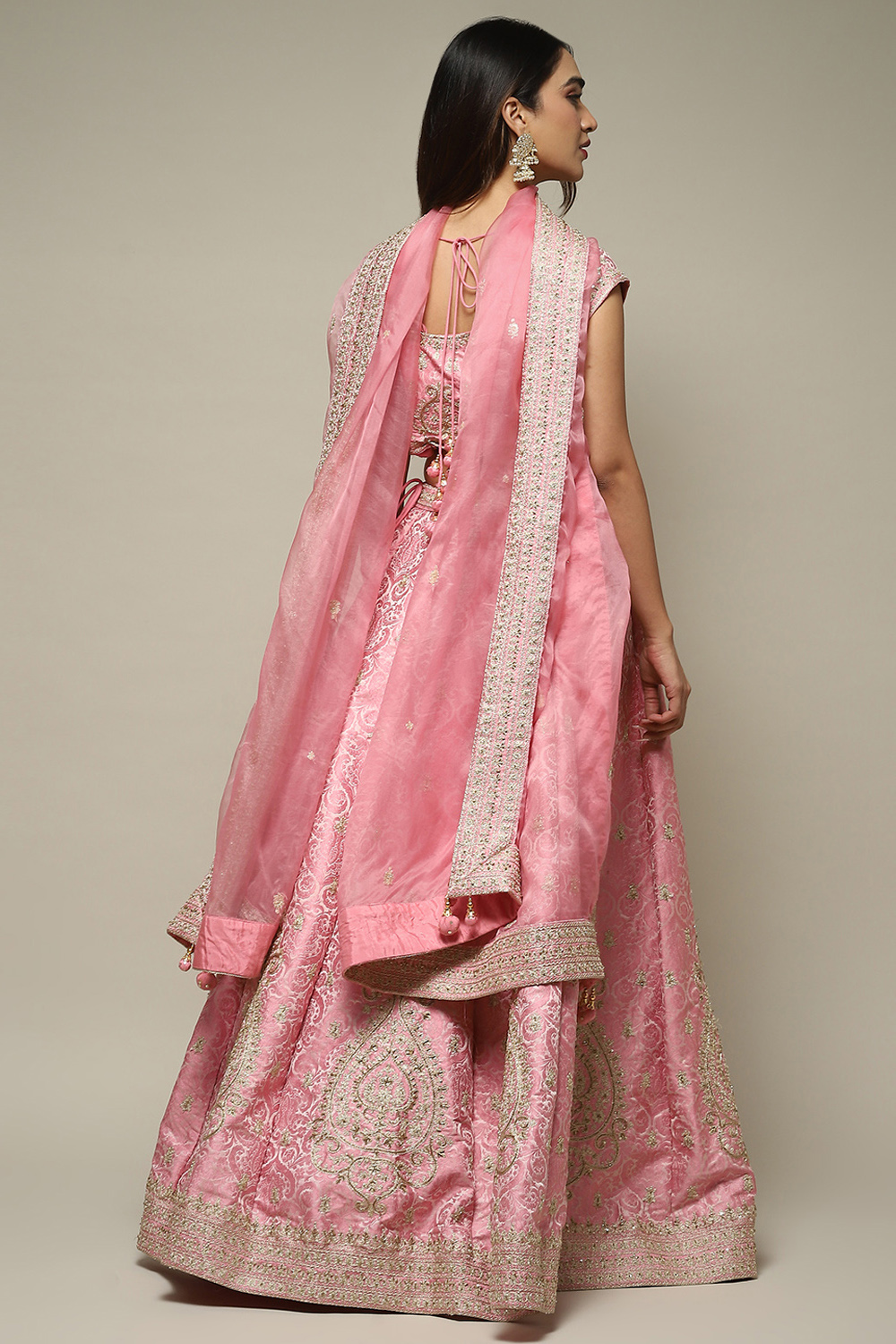 Red Silk Blend Straight Lehenga Set image number 5