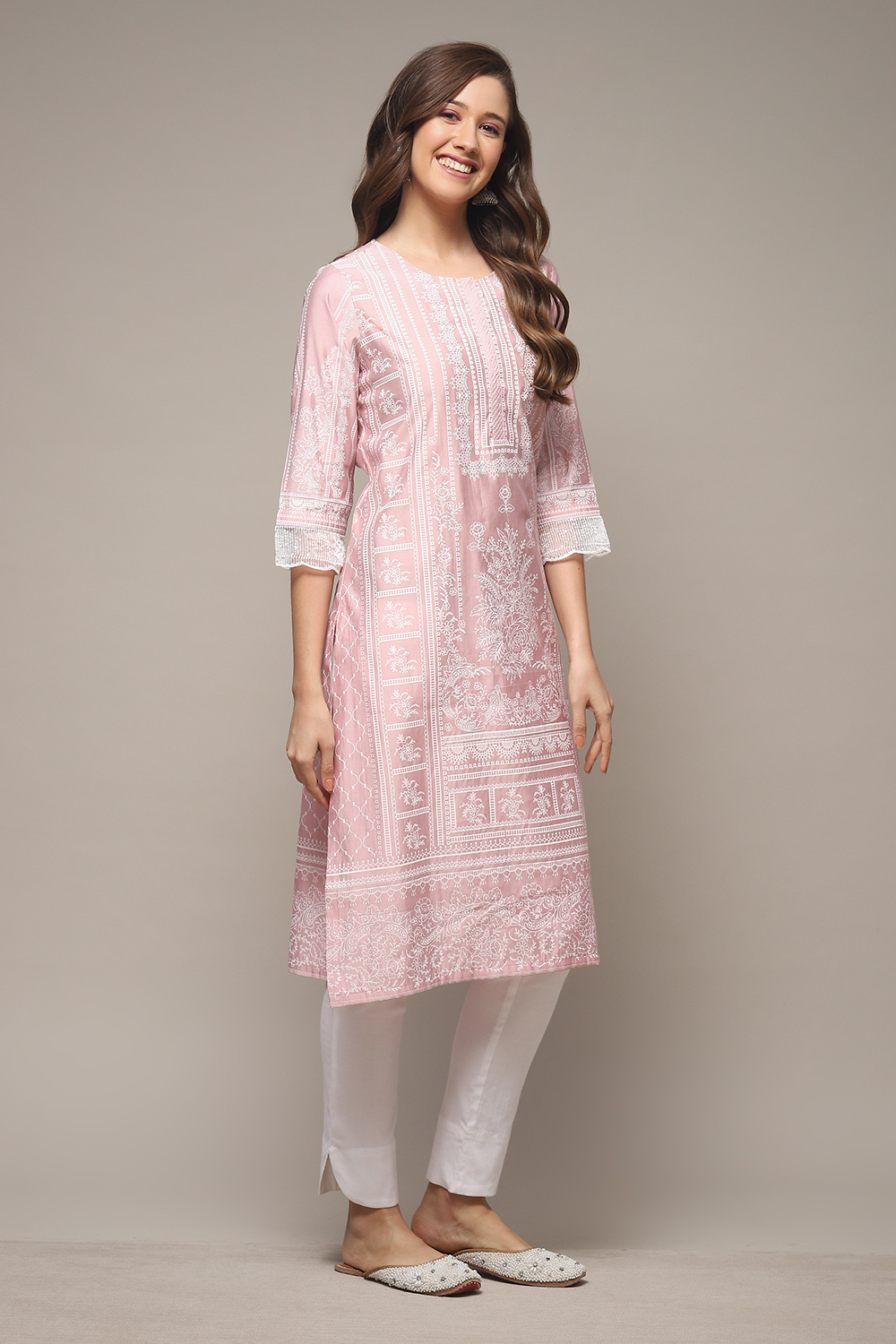 Yellow Viscose Straight Printed Kurta image number 4