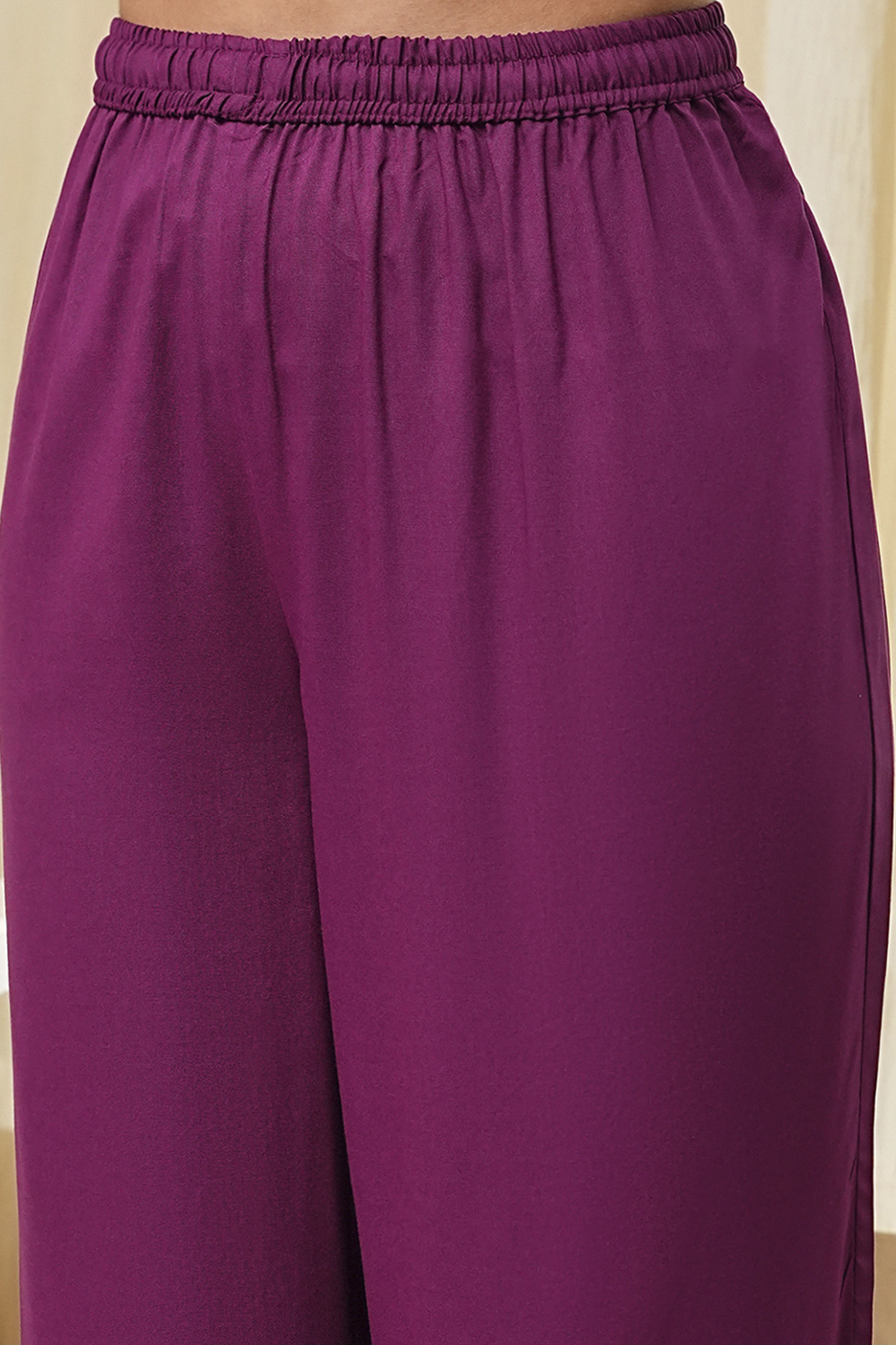 Berry Purple Cotton Straight Suit Set image number 2