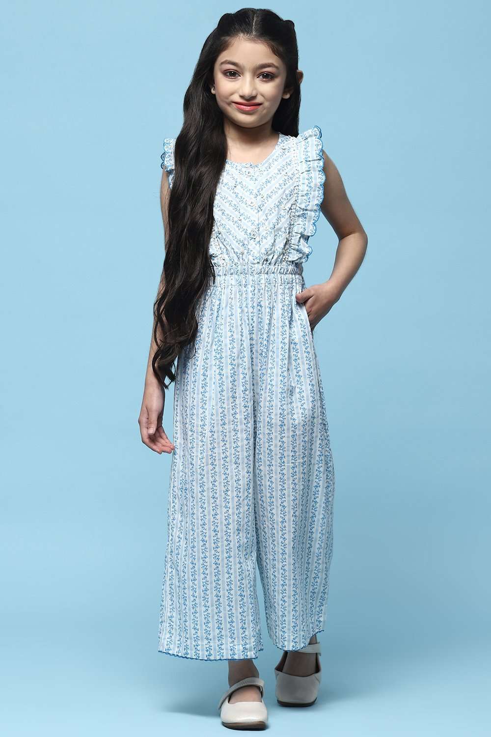 Blue Cotton Straight Jumpsuit image number 0