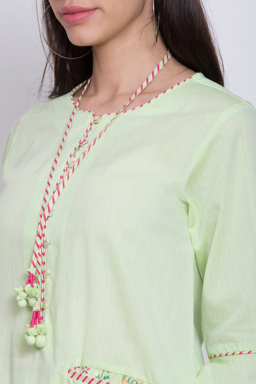 Green Cotton A-Line Printed Kurta image number 1