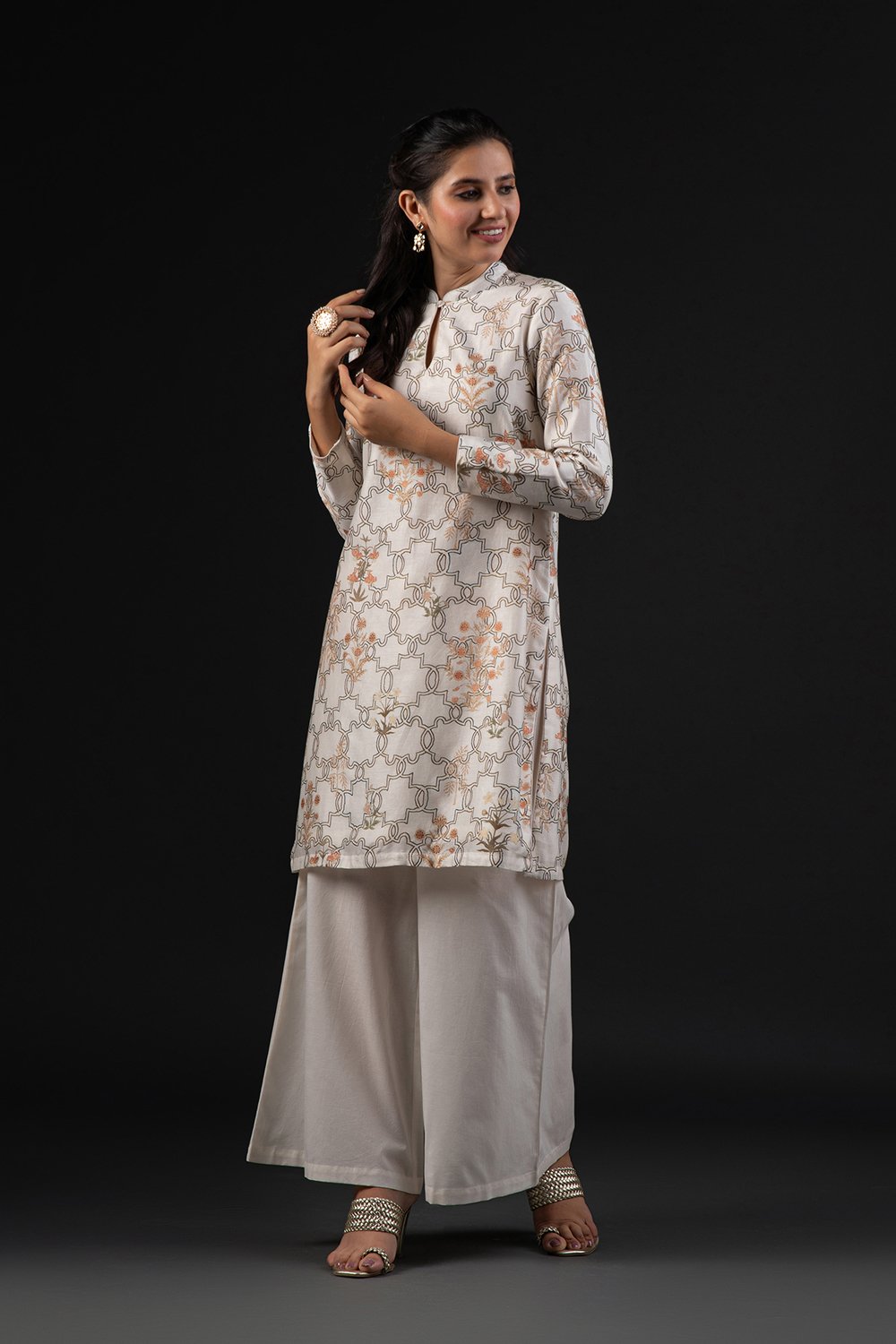 Rohit Bal Off White Cotton Silk Straight Printed Suit Set image number 3