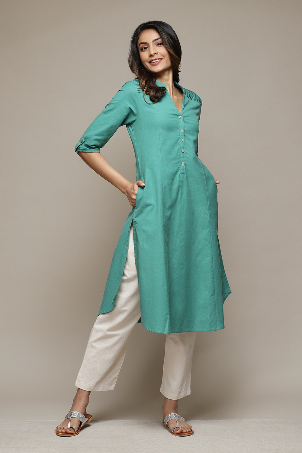 Navy Blue A-Line Solid Kurta image number 0