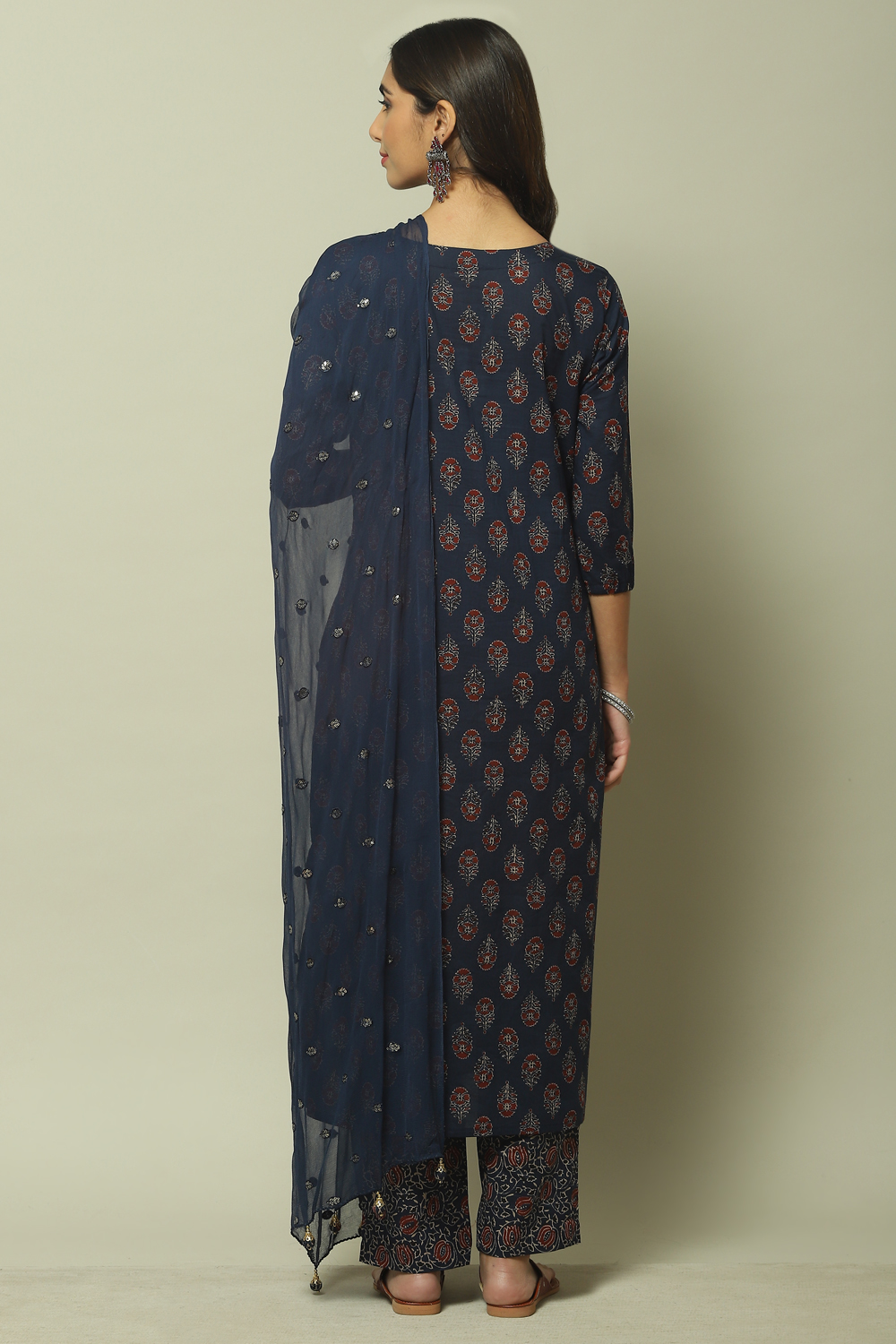 Indigo Cotton Hand Block Print Unstitched Suit Set image number 2
