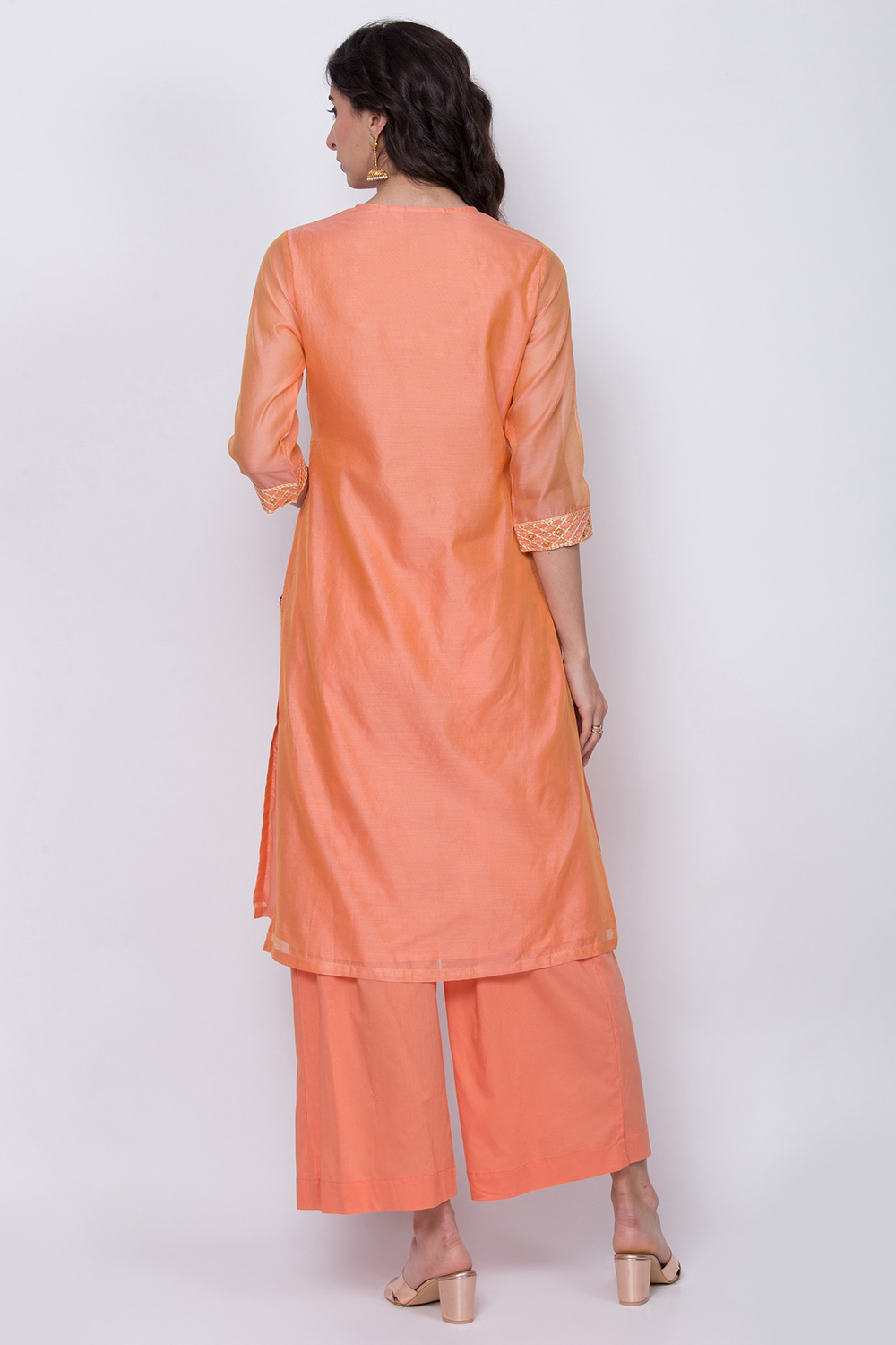 Orange Poly Cotton Straight Kurta Palazzo Suit Set image number 6