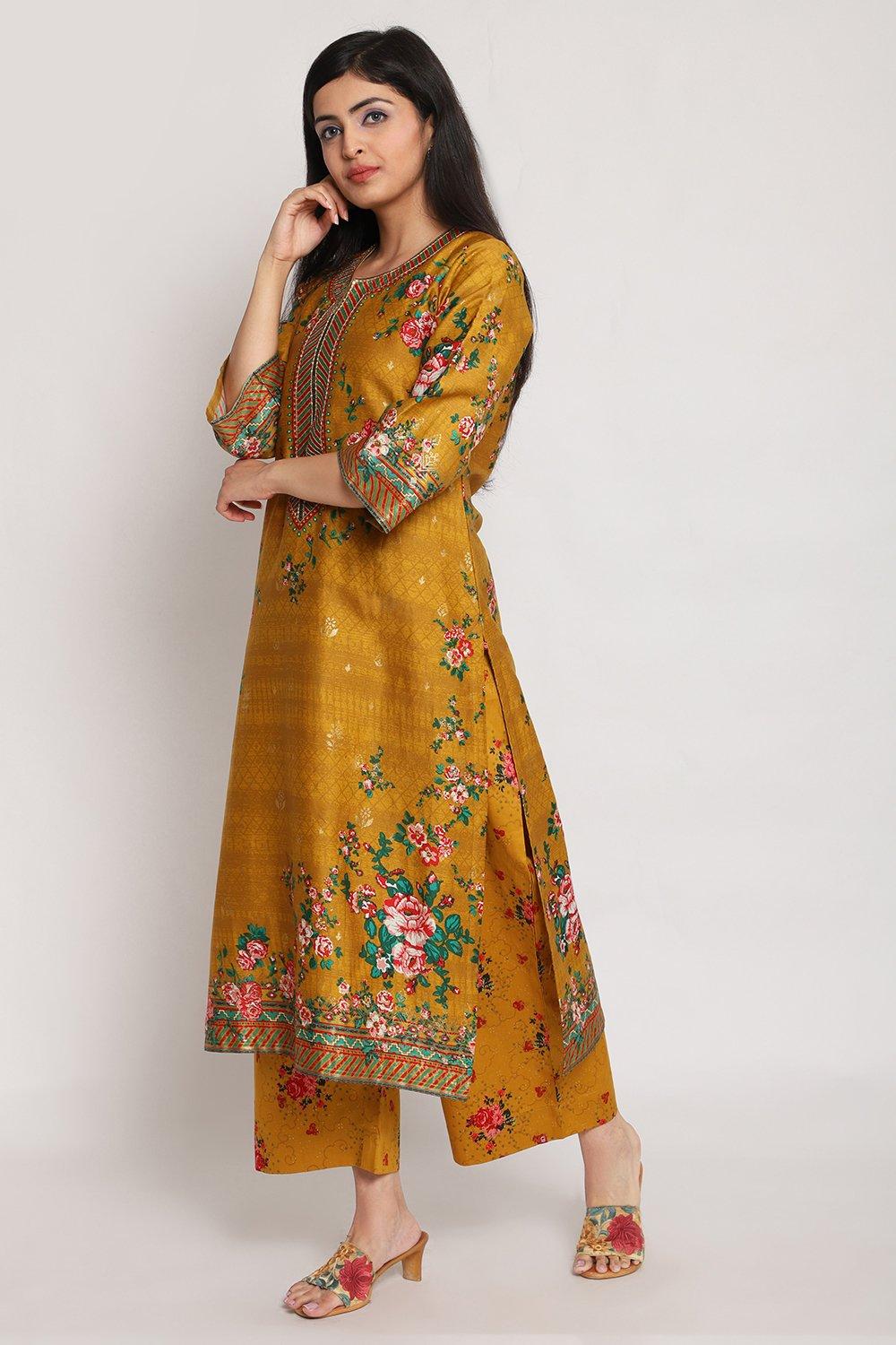 Mustard A Line Kurta image number 0