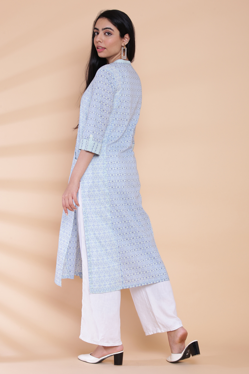 Mint Green Straight Cotton Printed Kurta image number 5