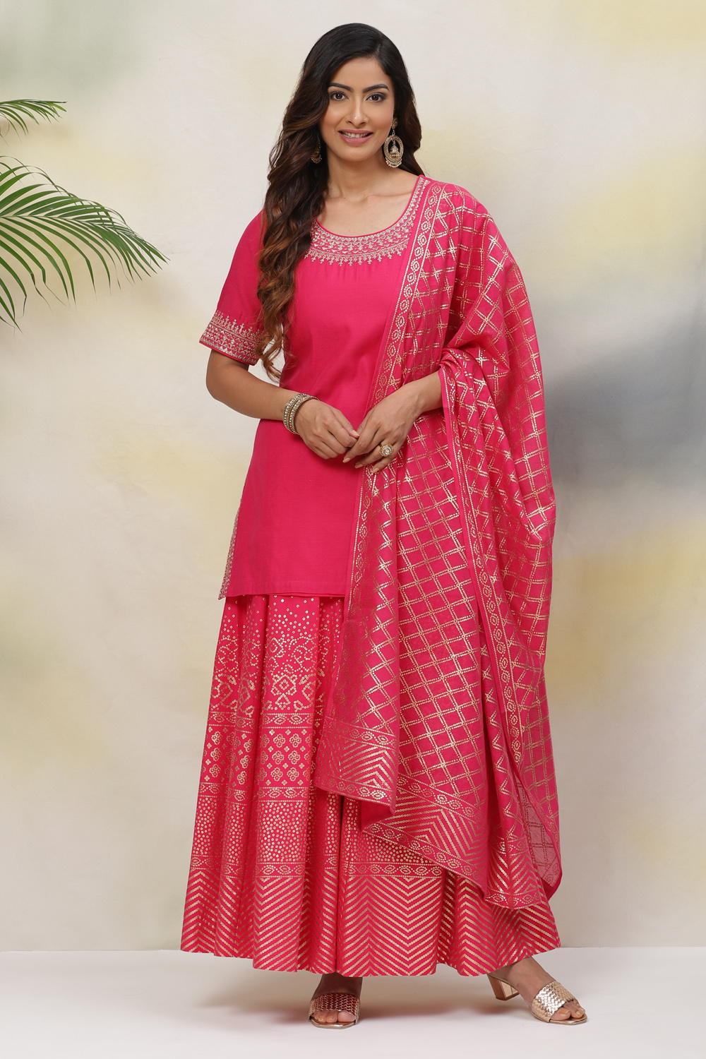 Fuchsia Art Silk Straight Kurta Sharara Suit Set image number 4