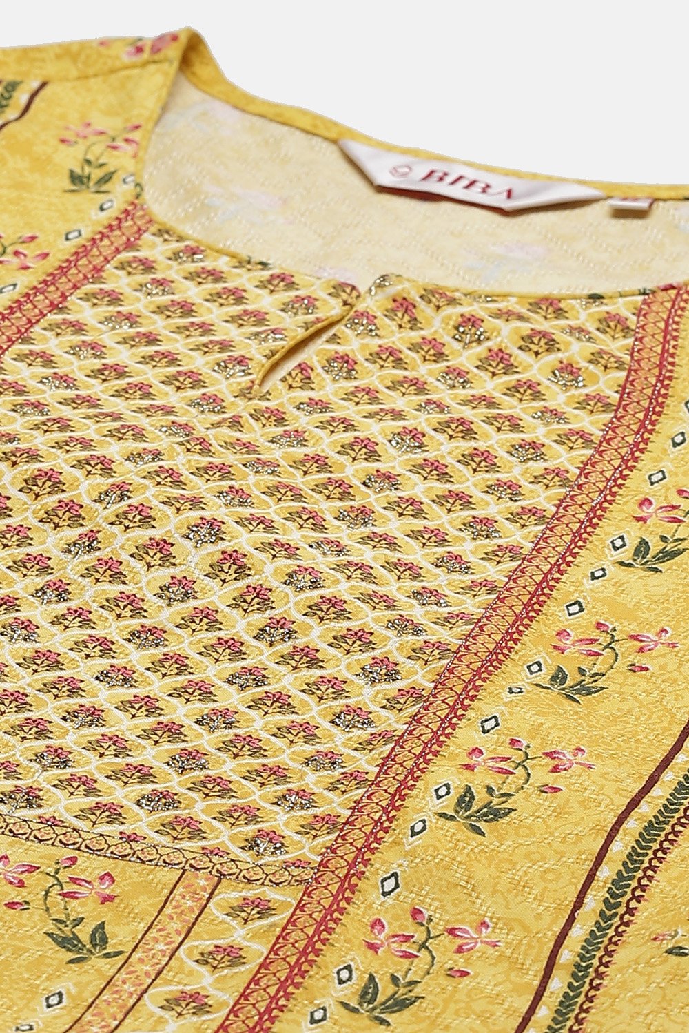 Yellow LIVA Straight Printed Kurta image number 1