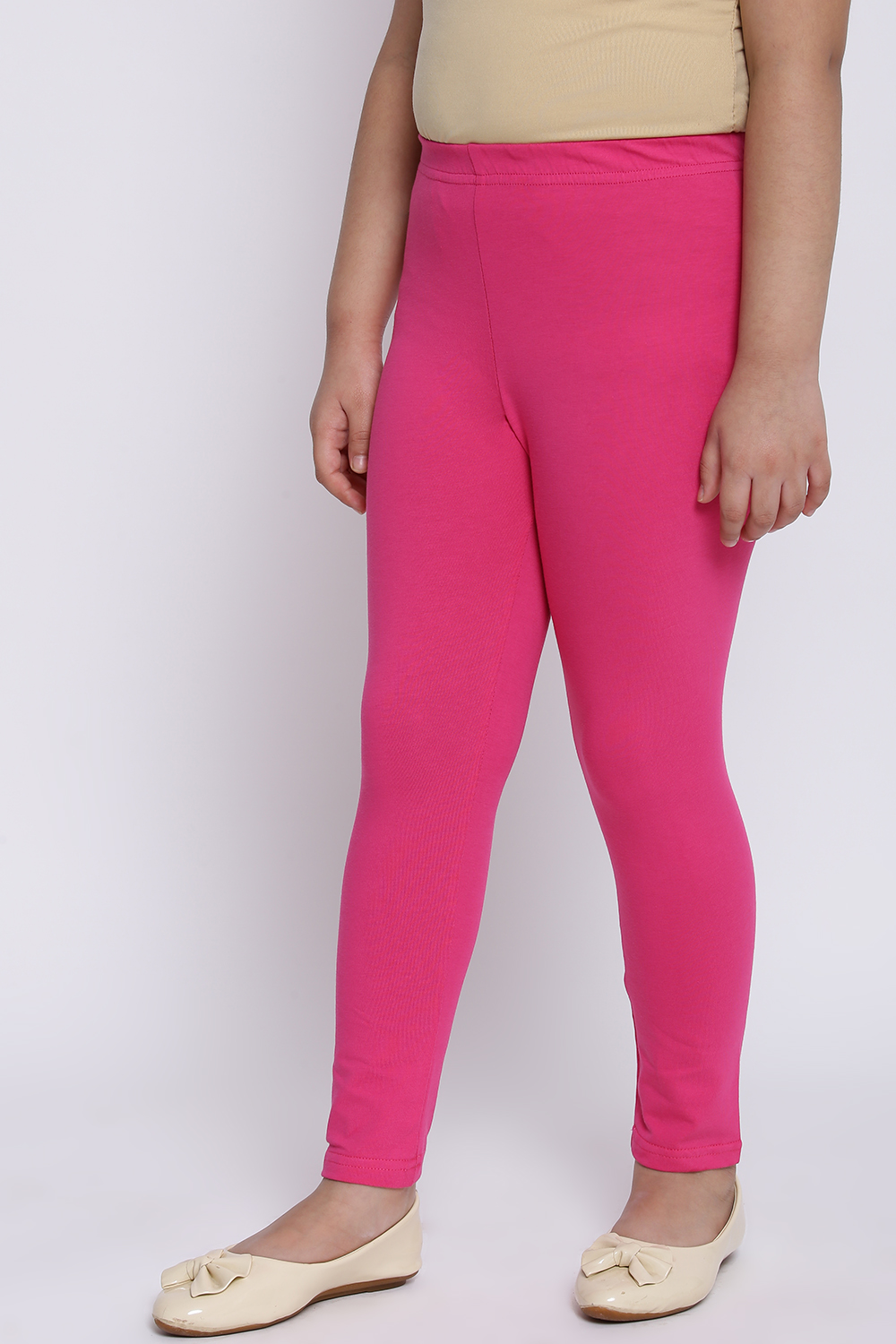 Hot Pink Cotton Lycra Solid Leggings image number 3