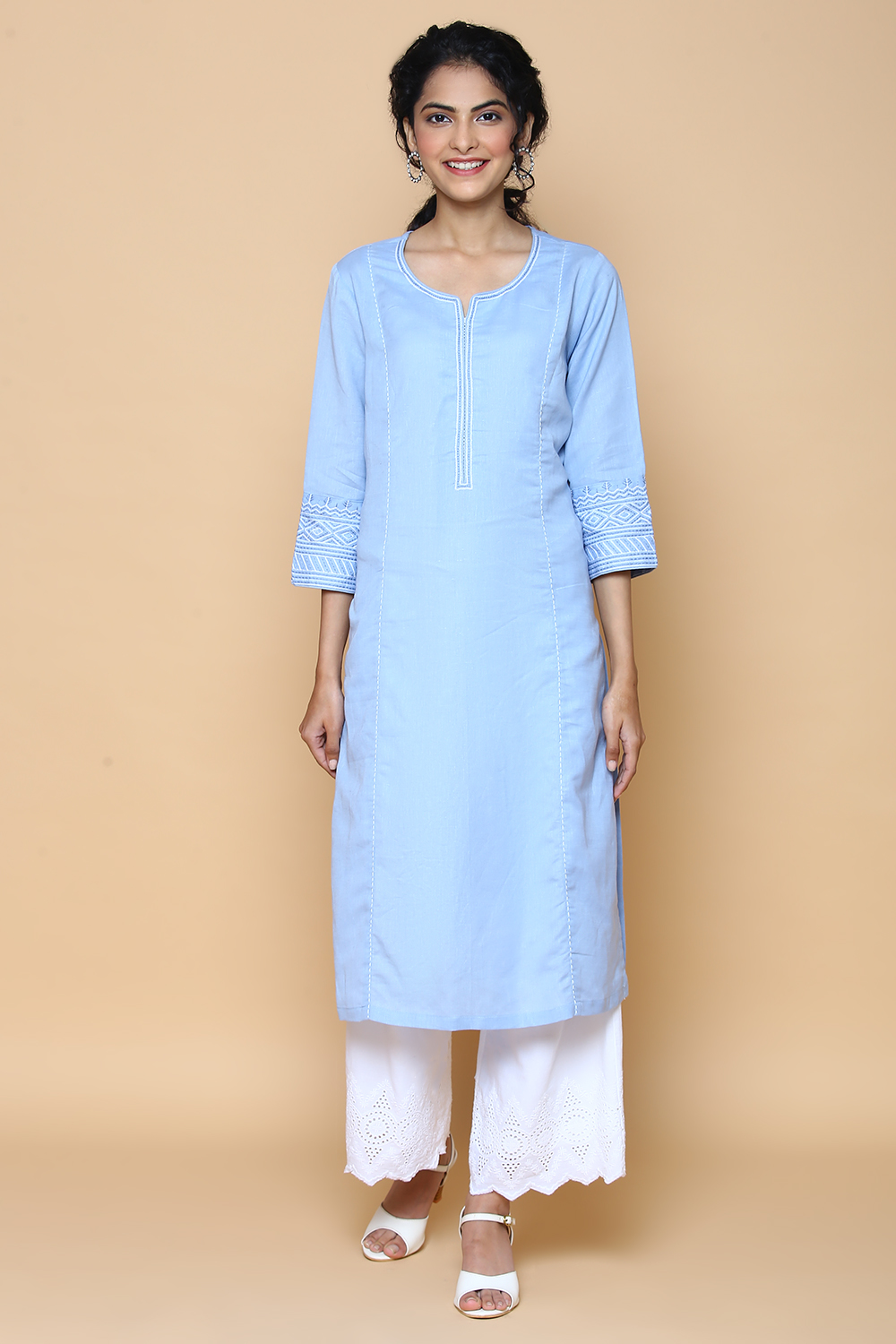 White cotton linen Kurta image number 0