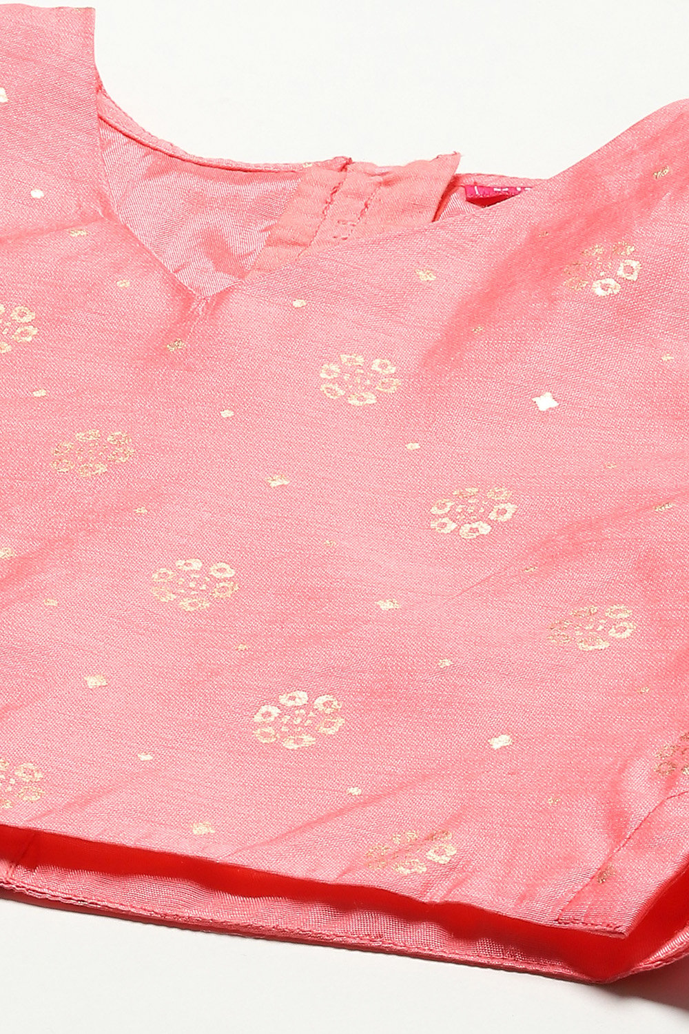 Peach Art Silk Printed Short Top Lehenga Set image number 1