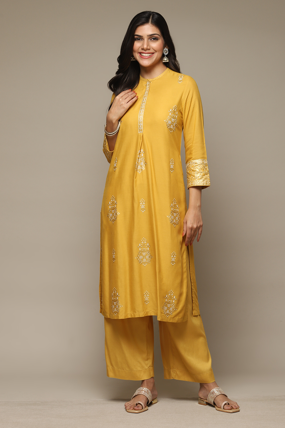 Yellow Rayon Straight Kurta Palazzo 2 Piece Set image number 6