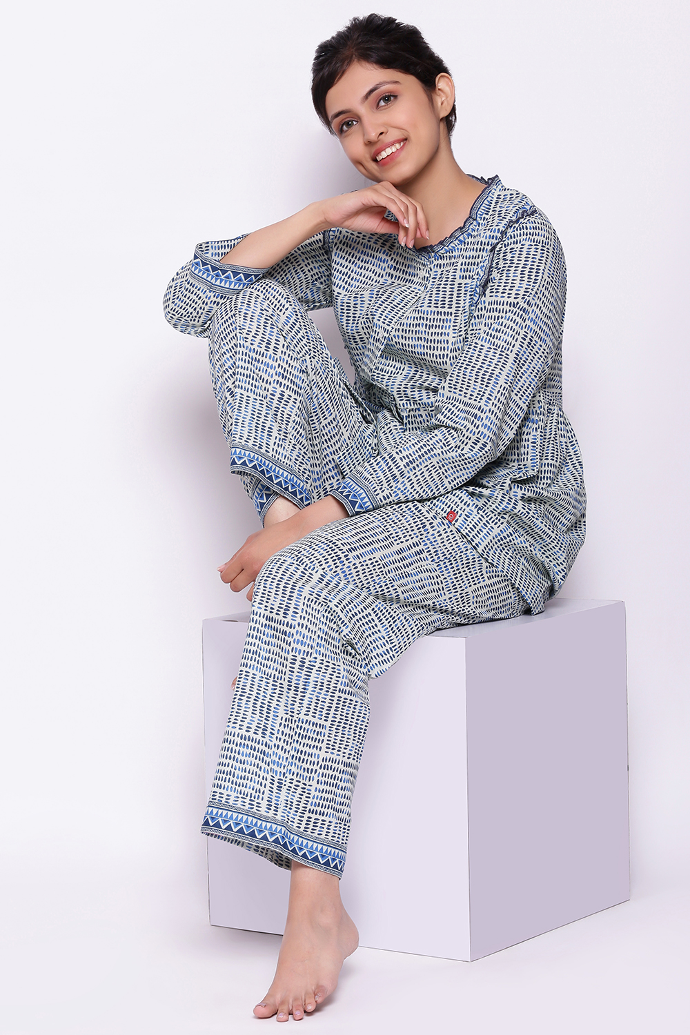 Blue Cotton Printed Loungewear Set image number 0