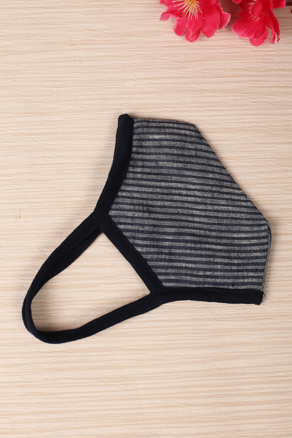 Blue Striped Cotton Yarndyed Face Mask image number 2