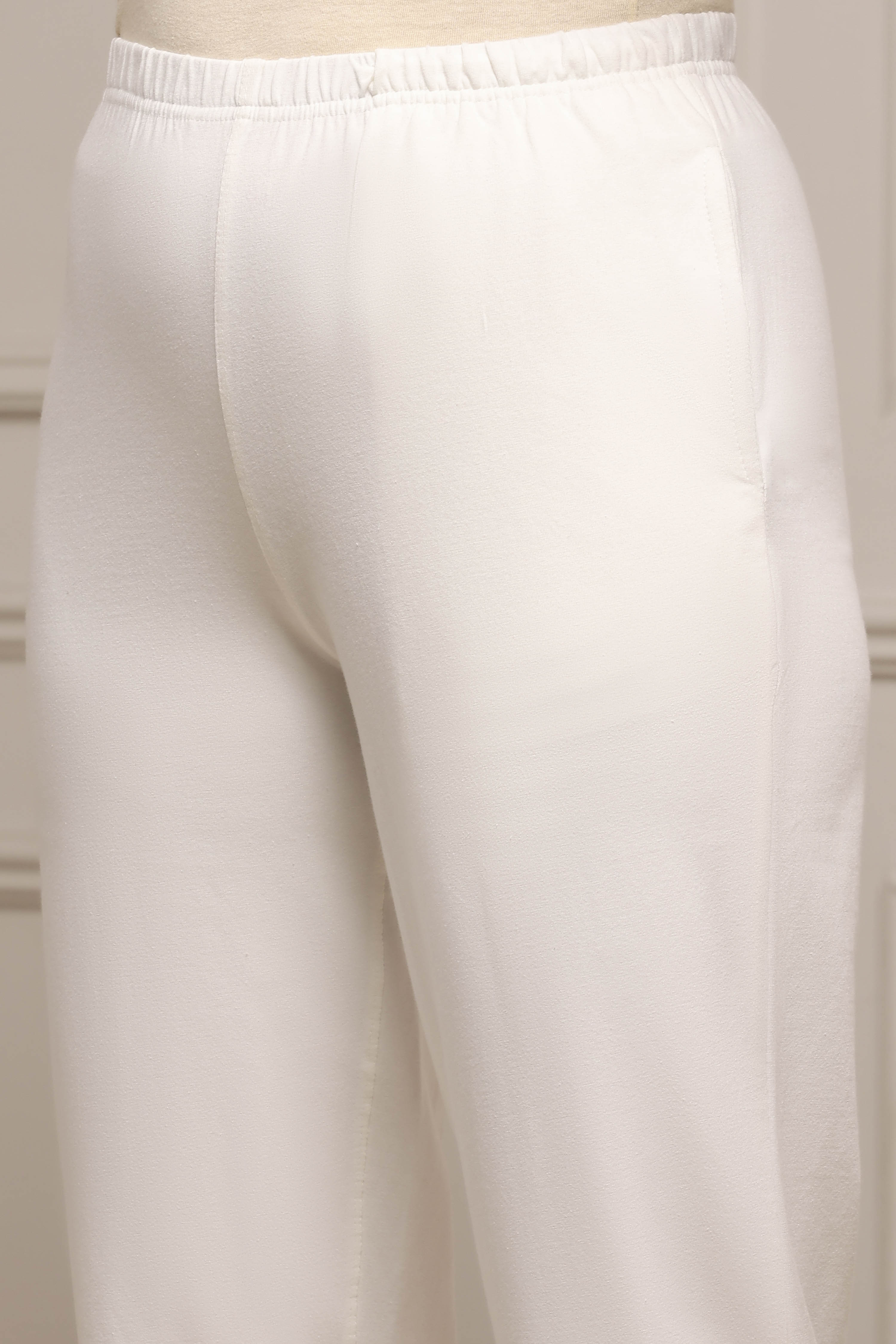 Blue Cotton Lycra Straight Pants image number 1