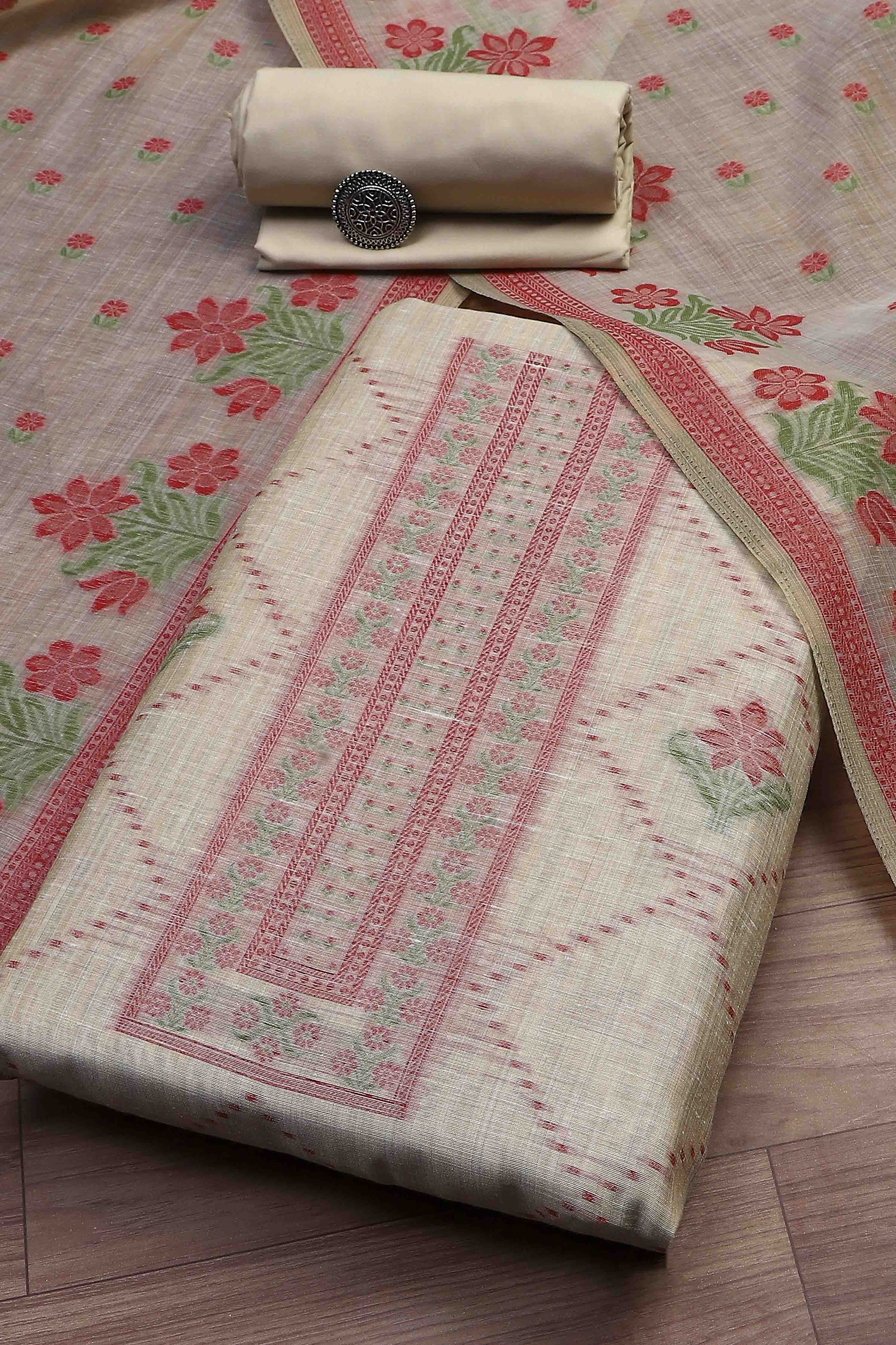 Pink Cotton Attractive Floral Print Unstitched Suit Set image number 0
