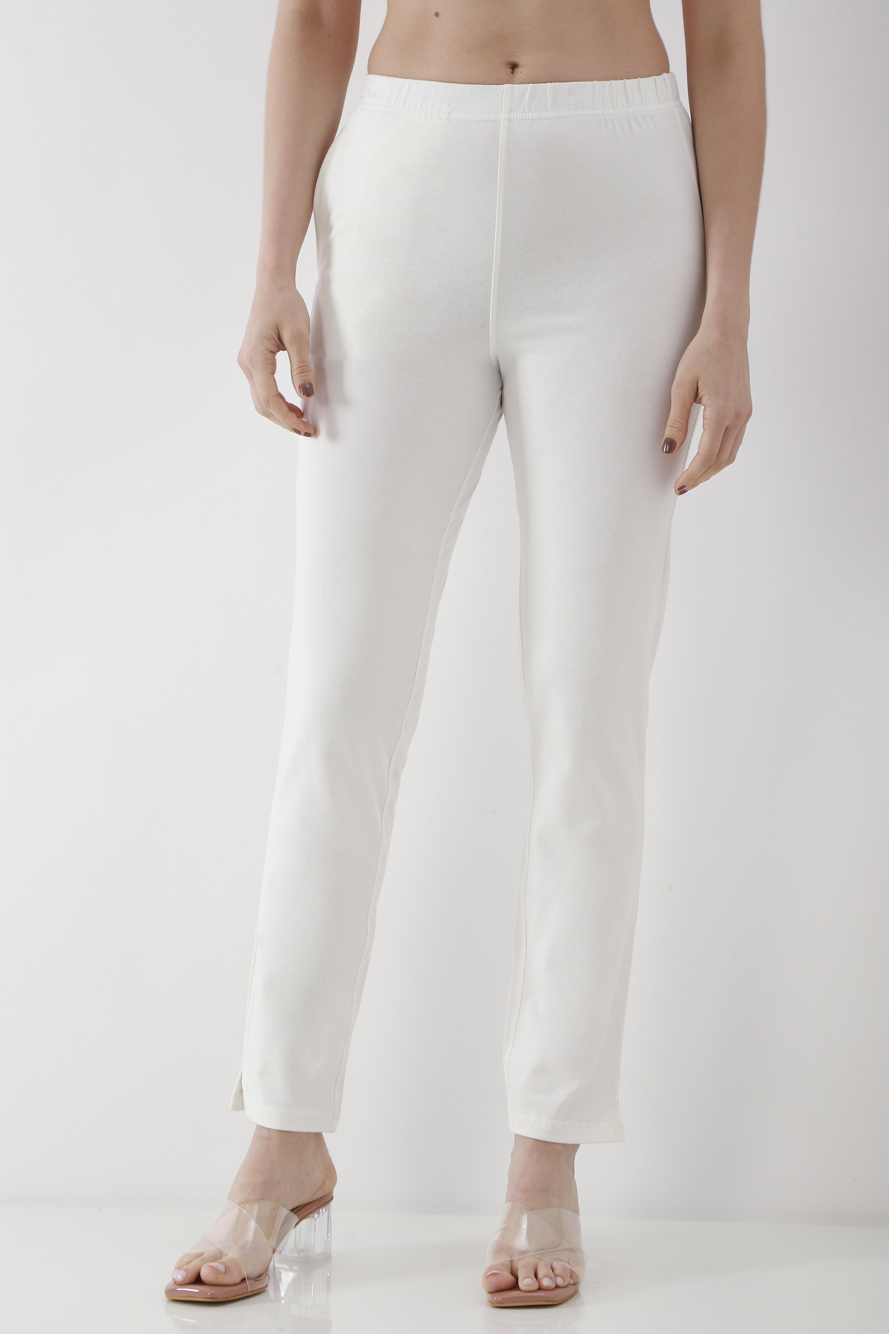 Navy Blue Solid Cotton Lycra Straight Pants image number 4