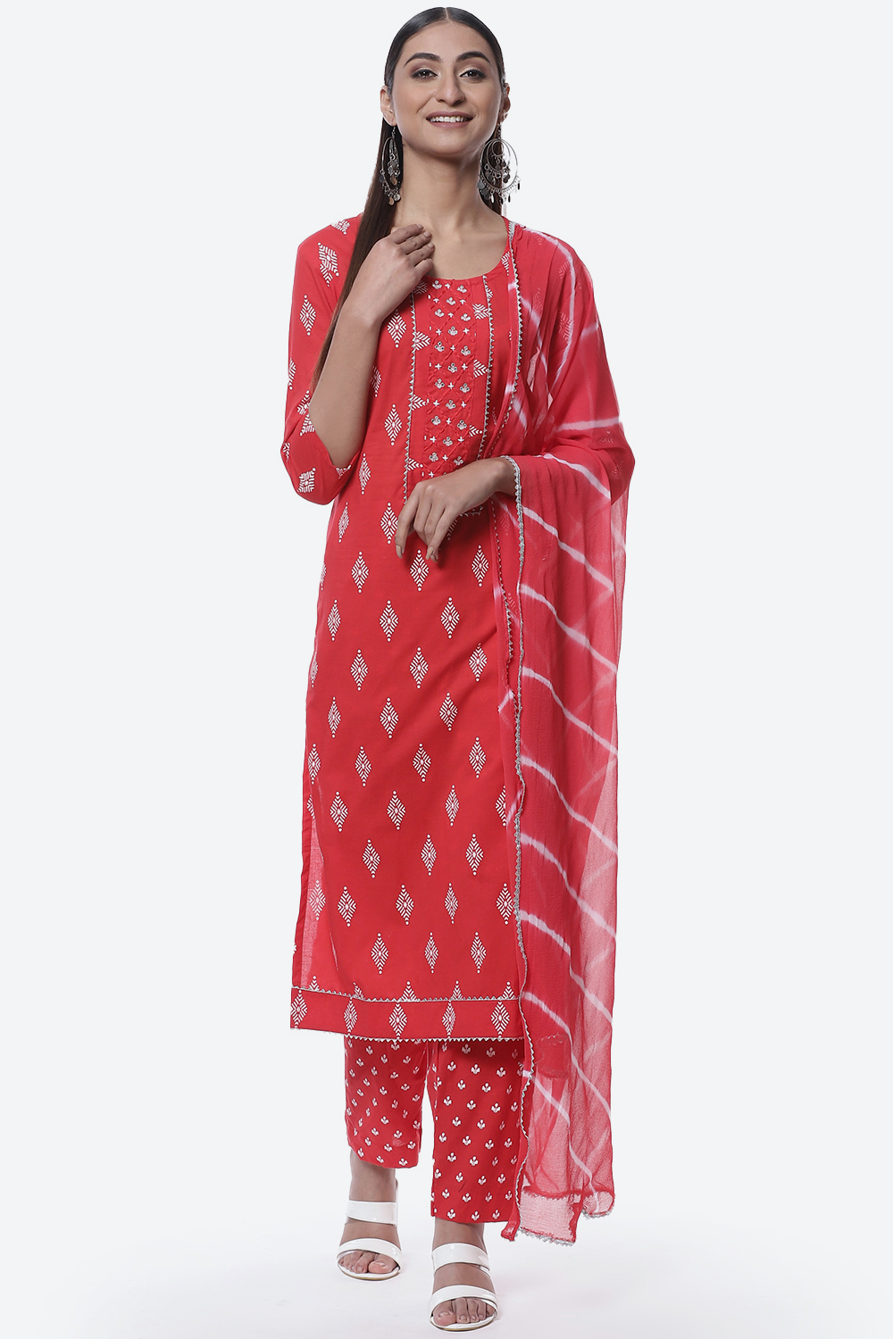 Buy Red Cotton Hand Embroidered Unstitched Suit Set for N/A0.0 Biba India