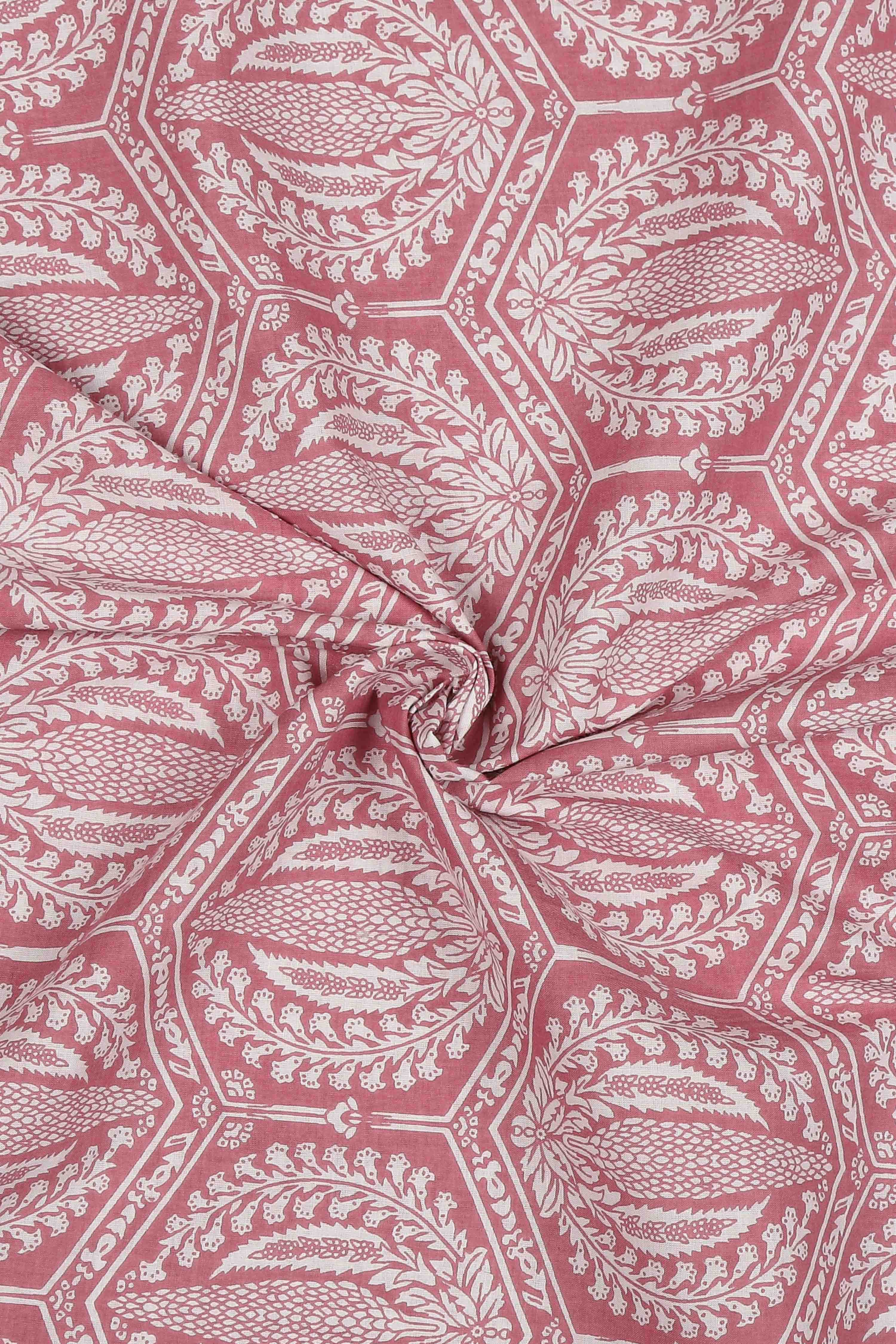 Pink Cotton Printed Embroidered Unstitched Suit Set image number 2