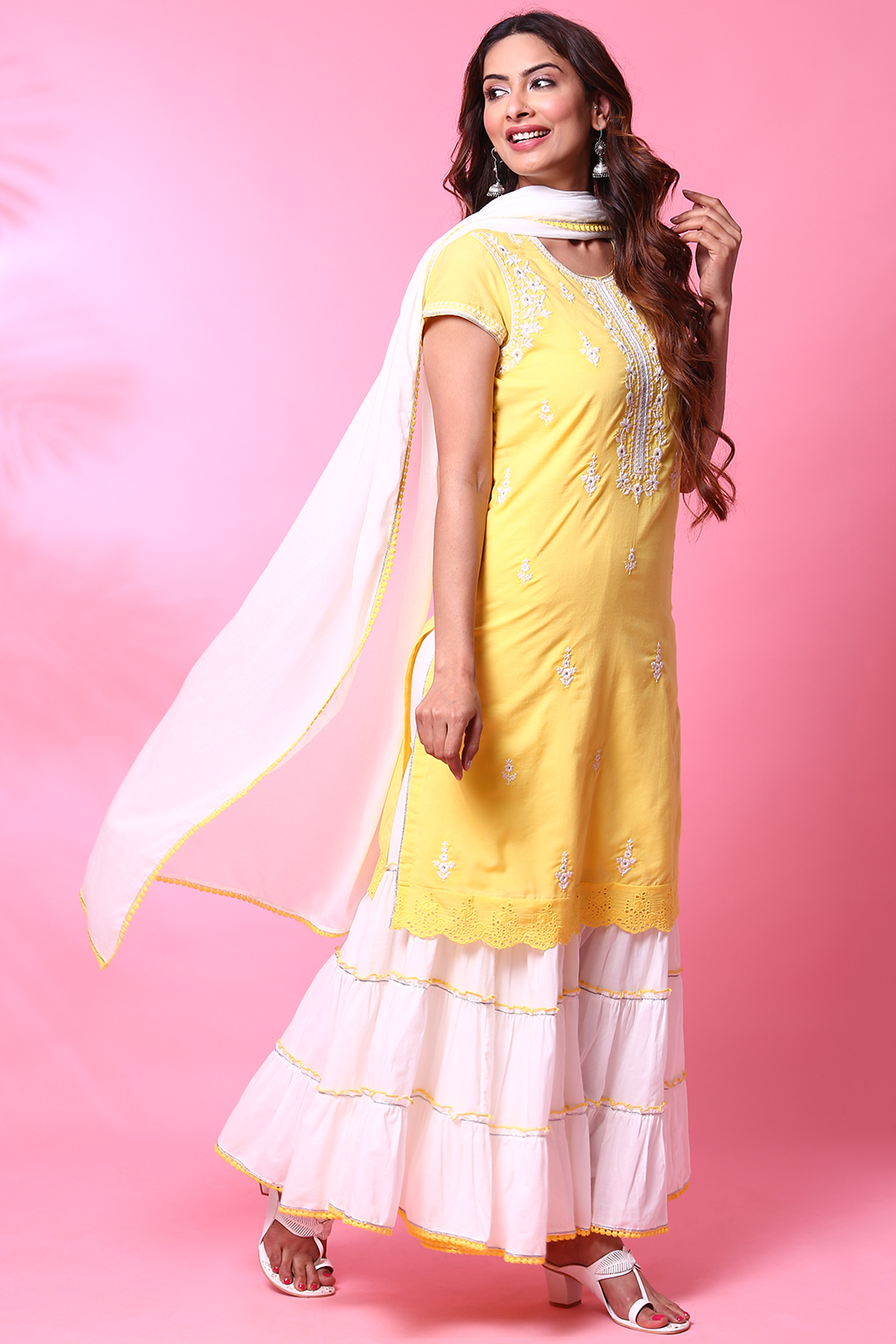 Yellow Cotton Sharara Kurta Sharara Suit Set image number 6